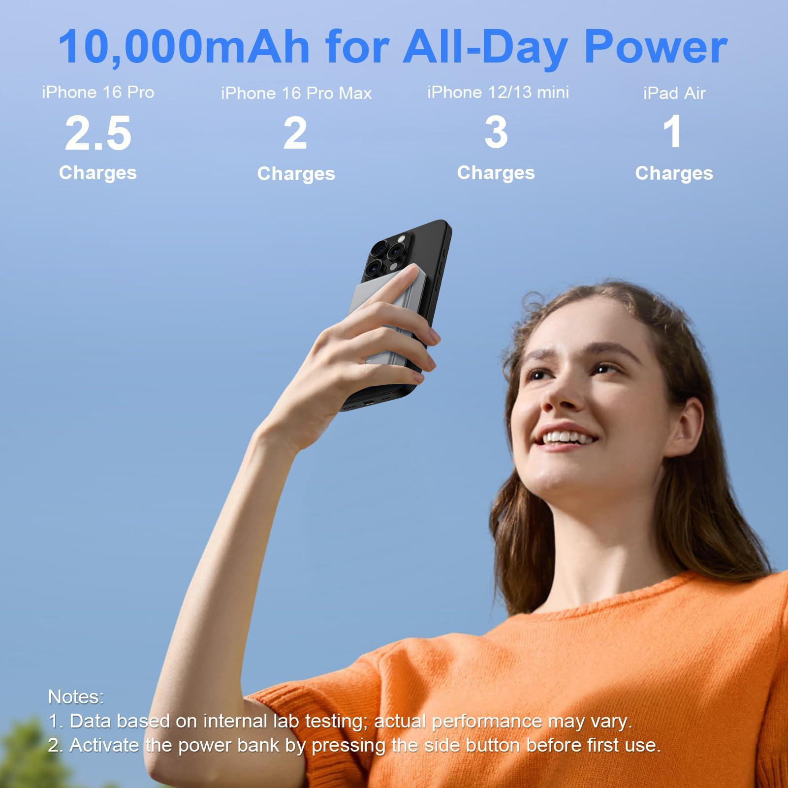 Wireless Portable Charger, 10000mAh Magnetic Power Bank Compatible for Samsung Galaxy S25 Ultra/S25/S24 FE/S23/S22/S21/S20,20W Fast Charging Magsafe Battery Pack USB C Cable for iPhone 16 15 14 13 - Image 4