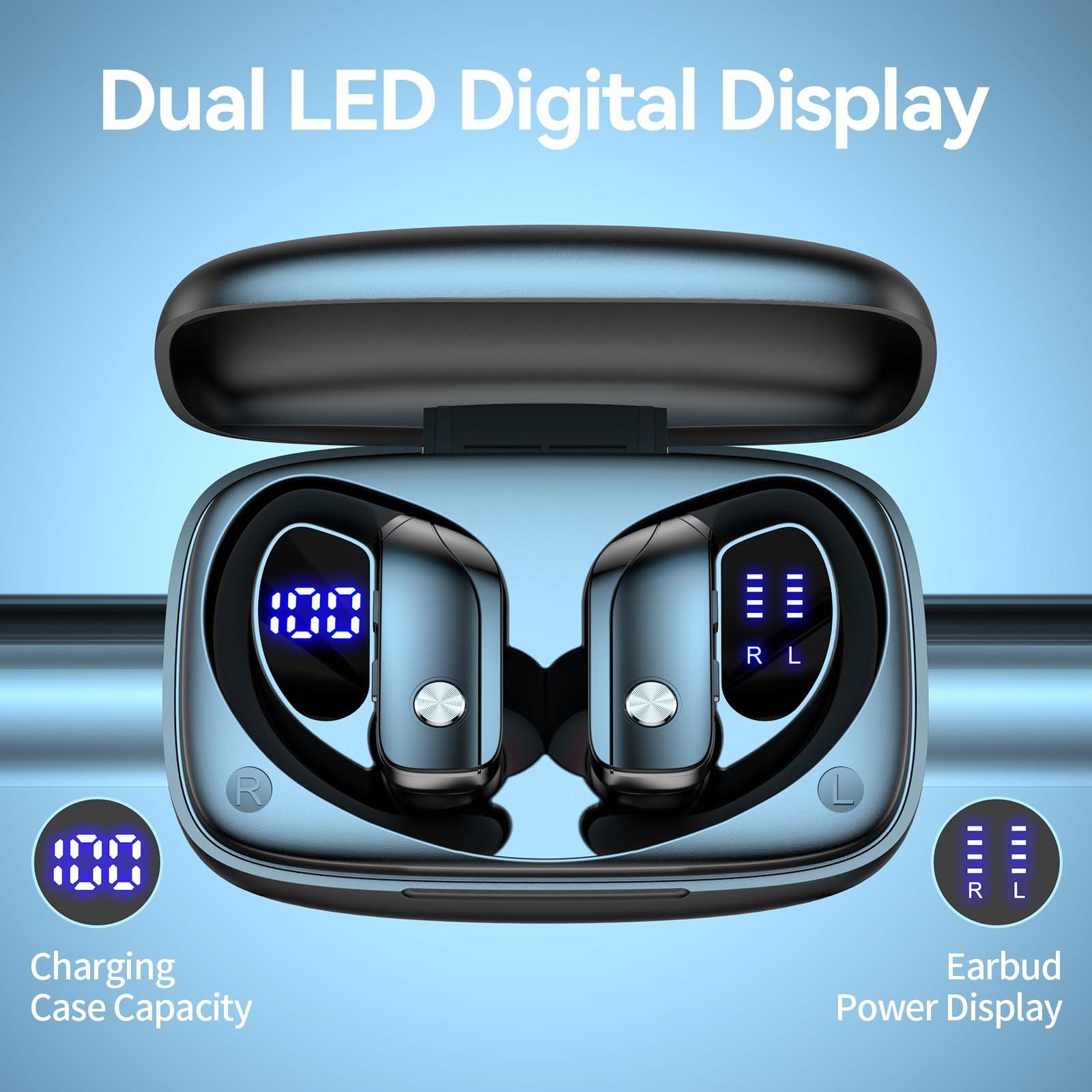 bmani Wireless Earbuds Bluetooth Headphones 48hrs Play Back Sport Earphones with LED Display Over-Ear Buds with Earhooks Built-in Mic Headset for Workout Black - Image 2