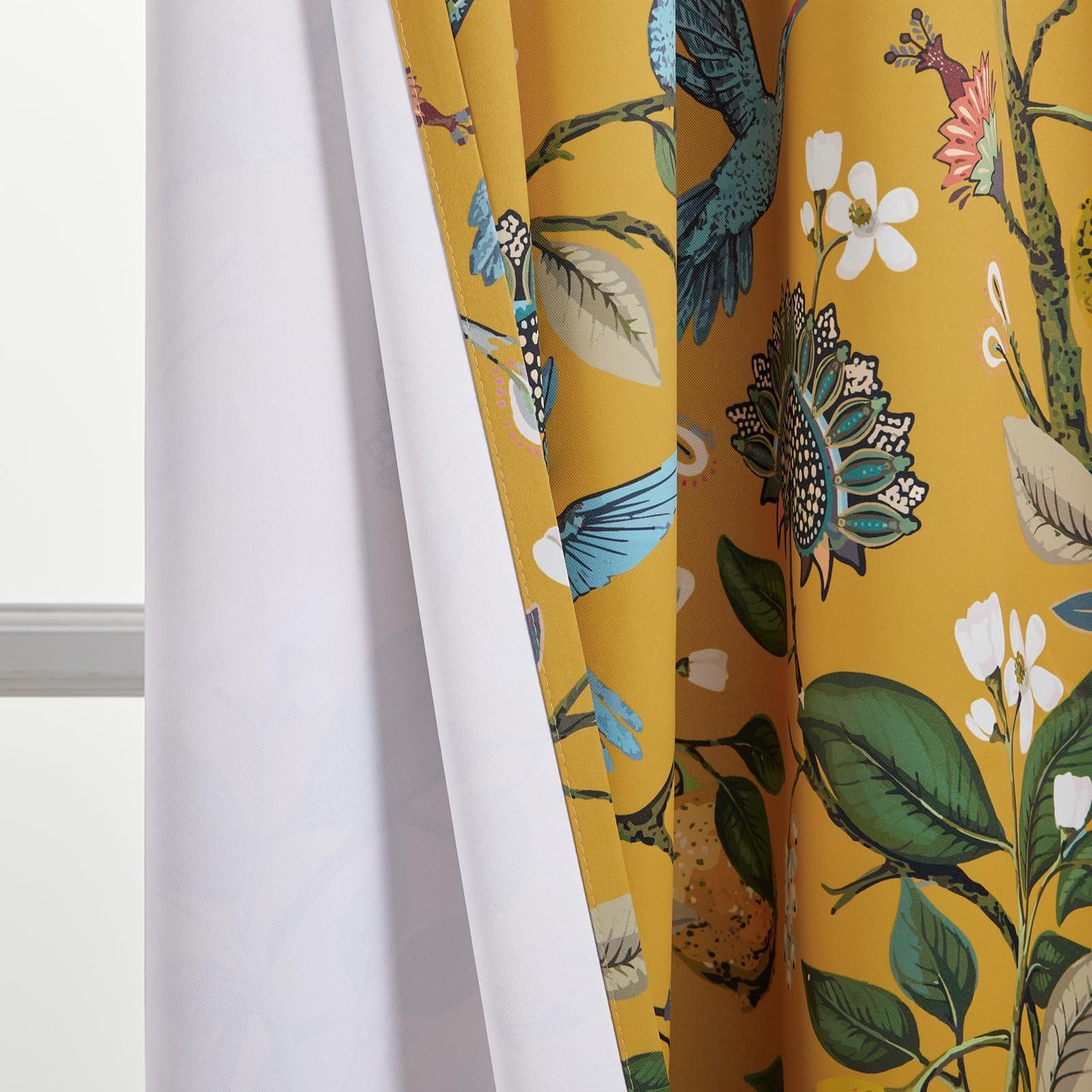 Topfinel Mustard Yellow Vintage Curtains & Drapes 84 Inches Long, Grommet Luxury Whimsical Floral Lemon Hummingbird Patterned Waverly Mid Century Colorful Blackout Drapes for Living Room Bedroom - Image 10