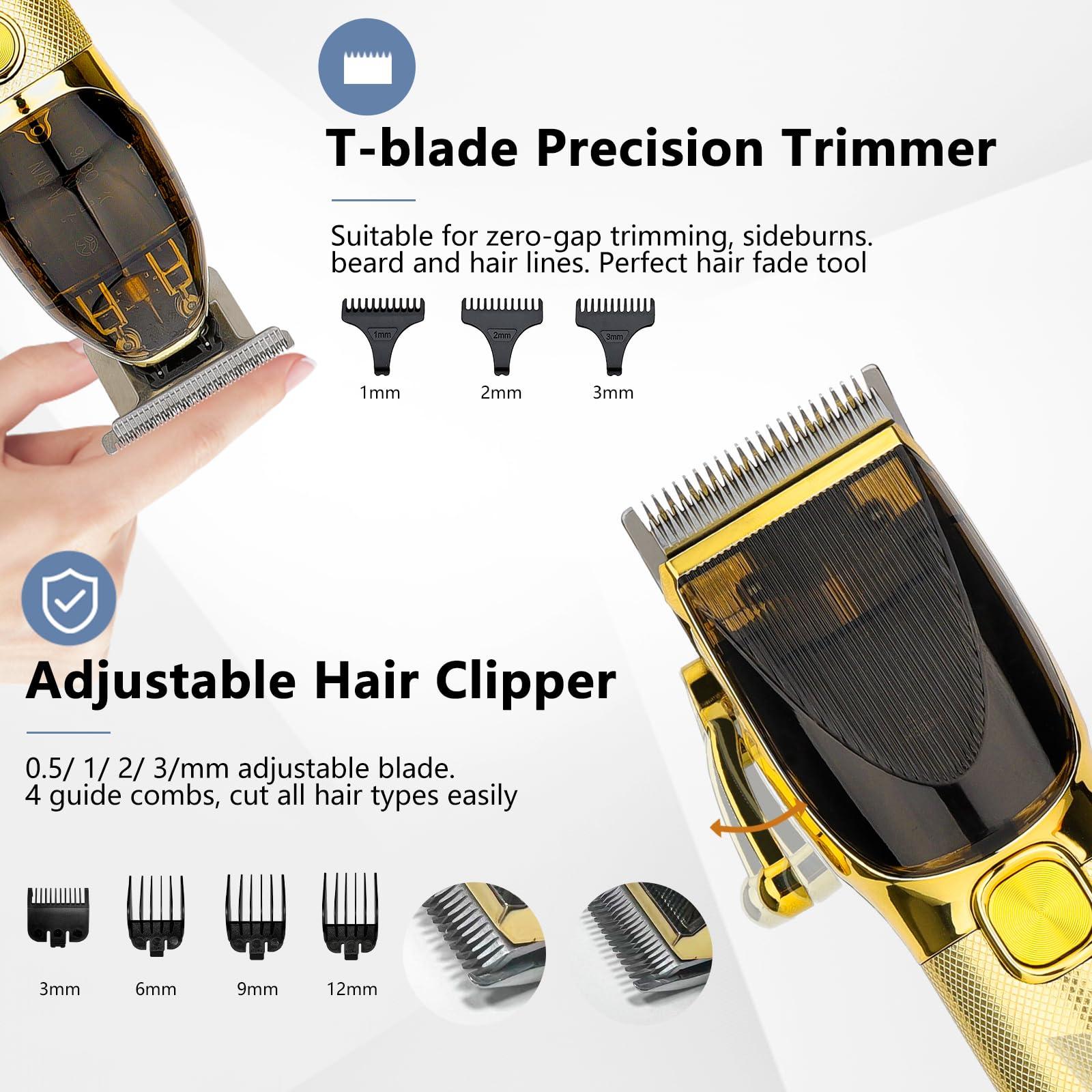 Hair Clippers for Men Professional, Barber Clippers and Trimmer Set, Hair Clipper& Hair Trimmer & Electric Foil Shavers Razor Kit, Hair Cutting kit, Cordless Mens Grooming Kit-Gold - Image 2