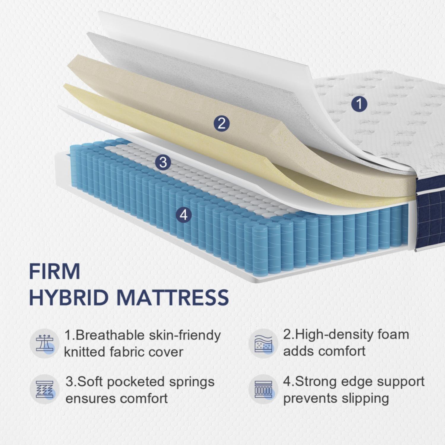 EEN EEN SLEEP Full Size Mattress [Upgraded Strengthen] 12 Inch Firm Full Mattress in a Box, Hybrid Mattresses with Gel Memory Foam and Independent Pocket Springs, Release Stress, Strong Edge Support - Image 2