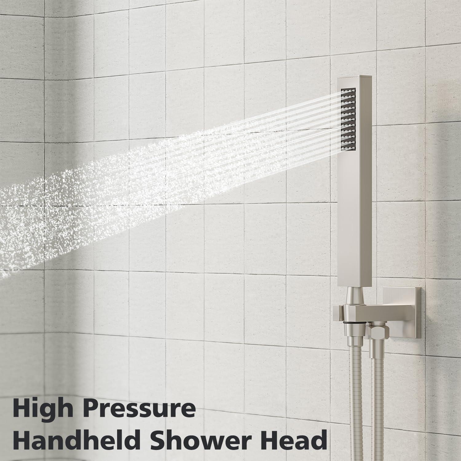 Gabrylly Shower System Brushed Nickel, Rain Shower head with handheld Shower Spray Combo, Rainfall Shower Faucet Set Complete, High Pressure 10" Stainless Steel Shower Valve Set - Image 5