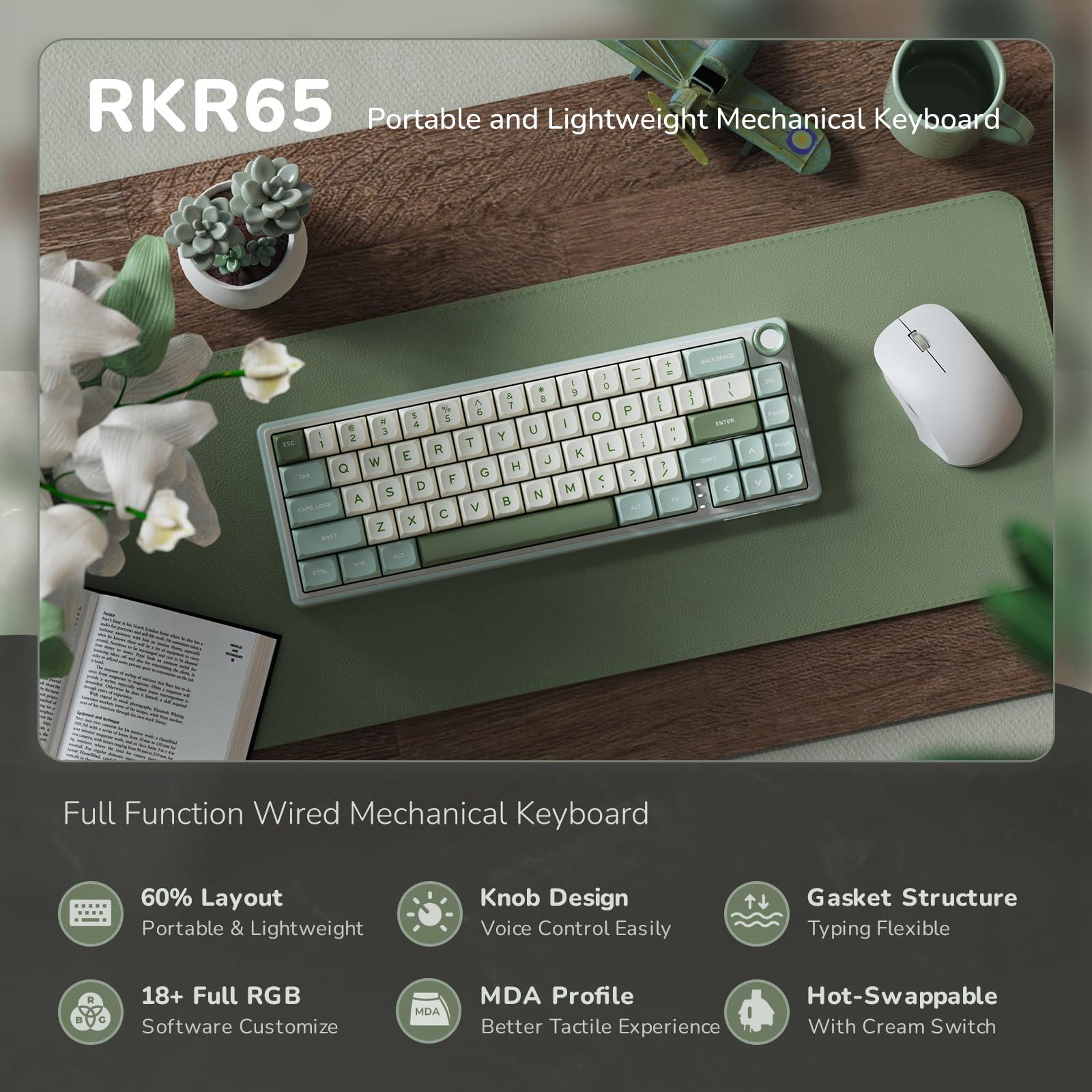 RK ROYAL KLUDGE R65 Wired Mechanical Keyboard, 60% Percent Creamy Gaming Keyboard Gasket Mount RGB Backlit with Programmable Knob, MDA Profile PBT Keycaps, QMK/VIA, Hot Swappable Linear Switch, Cyan - Image 2
