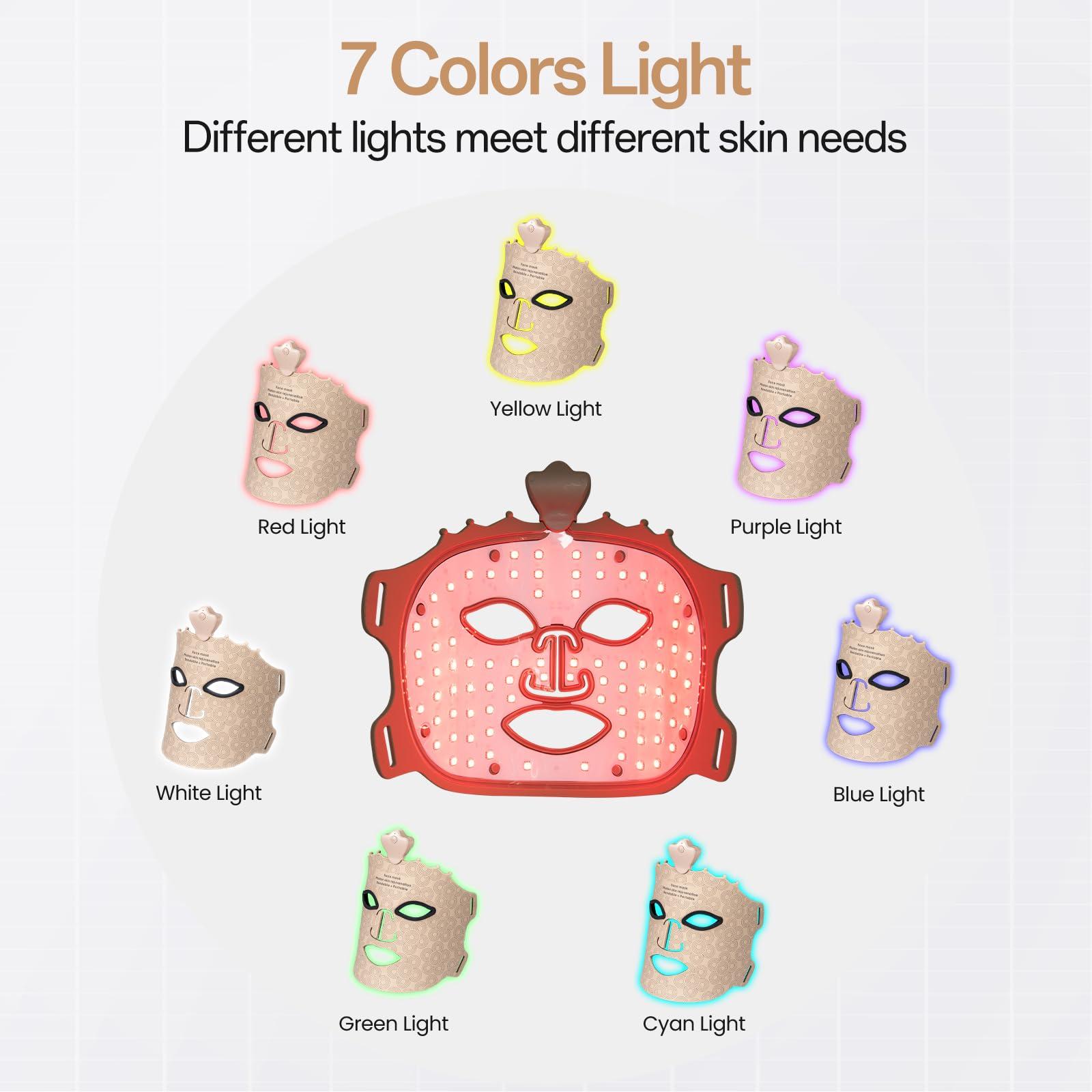 SUERBEATY Red Light Mask - 7 Colors Red Light Mask for Face, Facial Skin Care at Home, Cordless Design, Lightweight, Portable, Rechargeable for Home - Khaki - Image 3