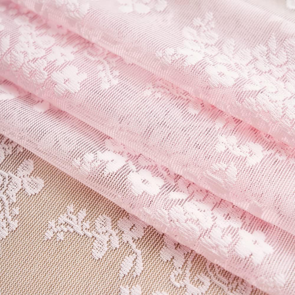 YJ YANJUN Sheer Pink Curtains for Girls Bedroom Vintage Light Pink Floral Lace Curtains Short Window Curtains 63 inch Length Princess Room Girls Room Valentine's Decor 2 Panels 52 x63 Inch - Image 7