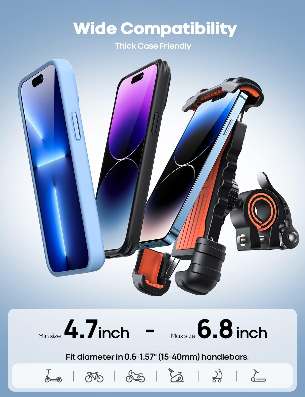 Lamicall Bike Phone Holder, Motorcycle Phone Mount - Motorcycle Handlebar Cell Phone Clamp, Scooter Phone Clip for iPhone 14 Plus/Pro Max, 13 Pro Max, S9, S10 and More 4.7" - 6.8" Smartphone, Orange - Image 5