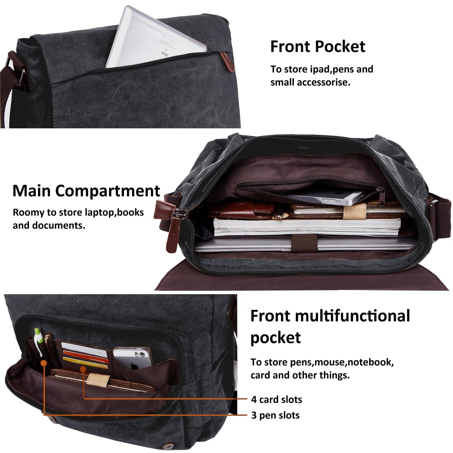 Canvas Messenger Bag for Men Women,Travel Satchel Shoulder bag 15.6 Inch Laptop Bag briefcase Business - Image 4