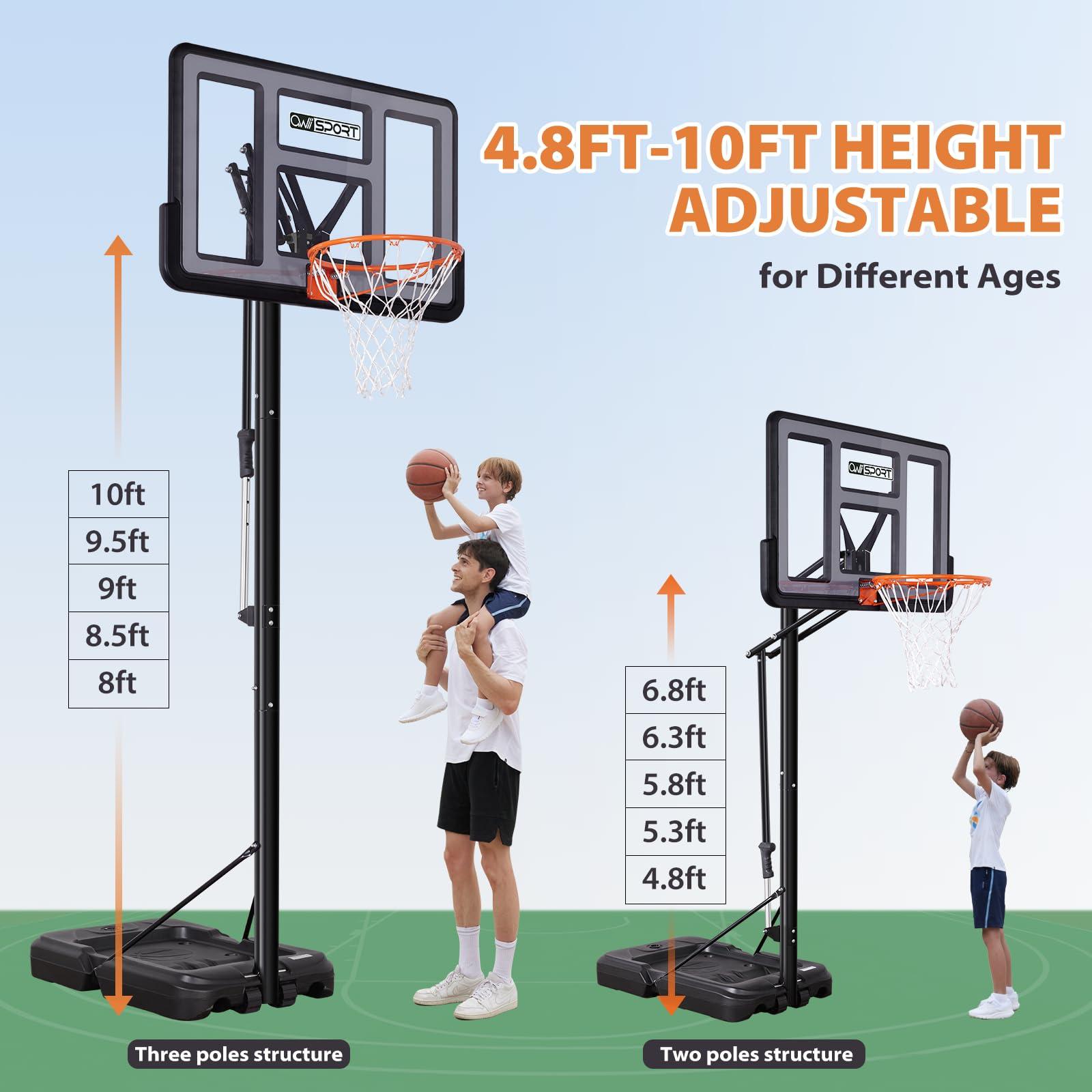 AWII SPORT Portable Basketball Hoop Outdoor, 4.8-10FT Height Adjustable Basketball Hoop Goal System with 44-48 Inch Impact Backboard and Portable Wheels for Adults - Image 3