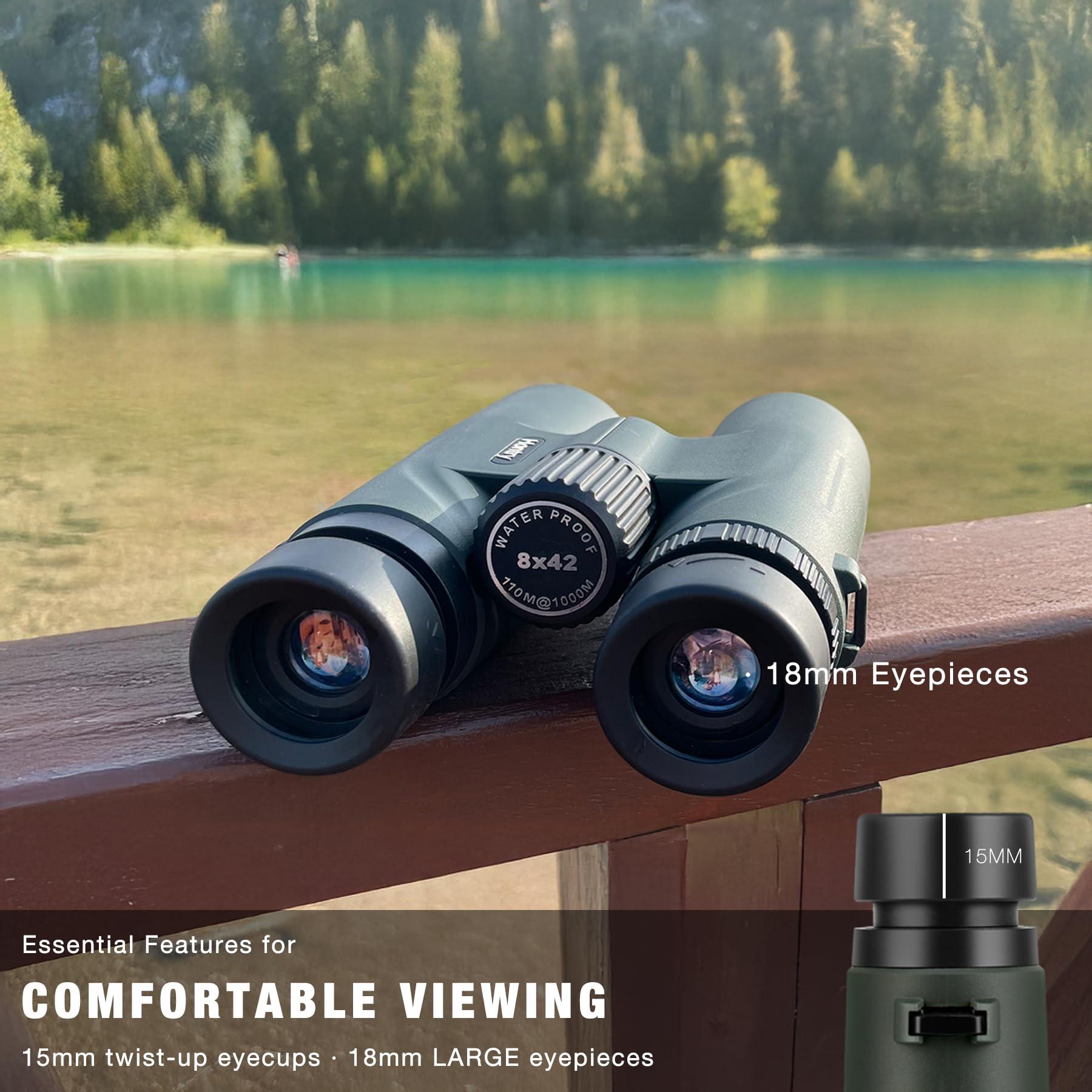 Hontry 8x42 Roof Binoculars, IPX6 Nitrogen-Filled Waterproof Binoculars for Hunting, Bird Watching, Cruise Ship, Travel and Safari - Image 4