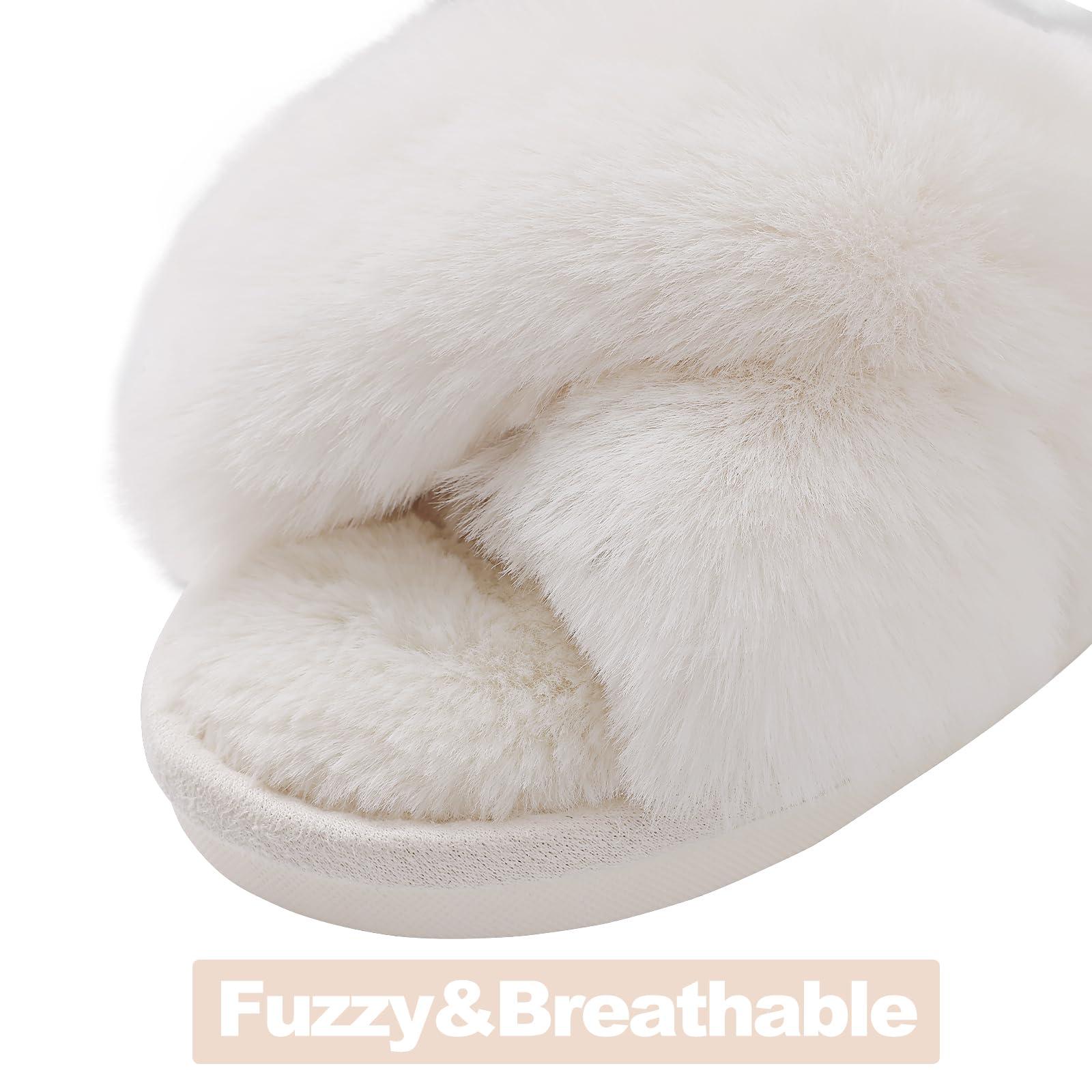 Evshine Women's Fuzzy Slippers Cross Band Memory Foam House Slippers Open Toe - Image 3
