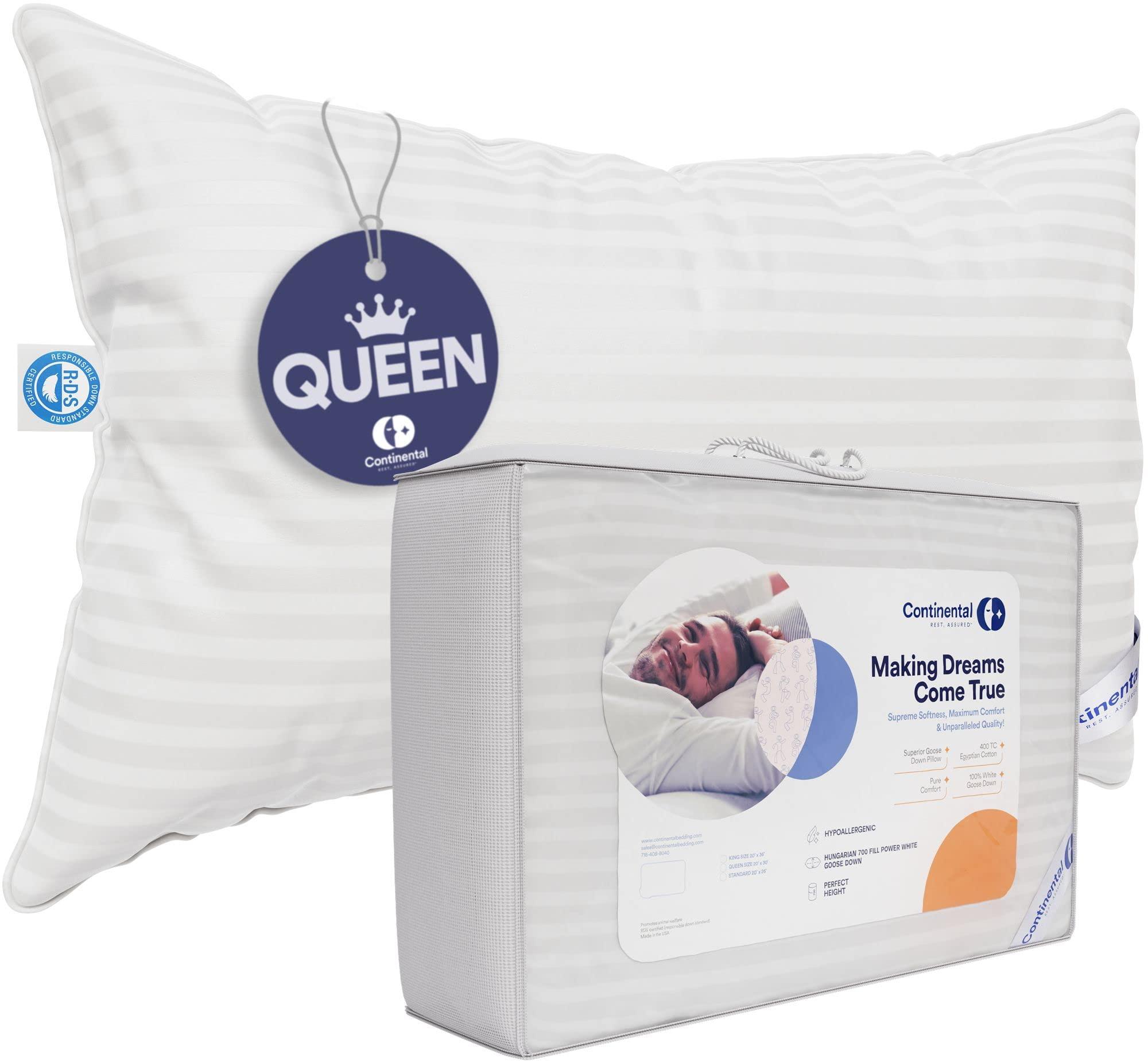 Continental Bedding | Serenity Goose Down Pillow | 700 Fill Power Hungarian White Down | 400TC Cotton Damask Shell | Made in USA | Soft, Queen (Pack of 1) - Image 3