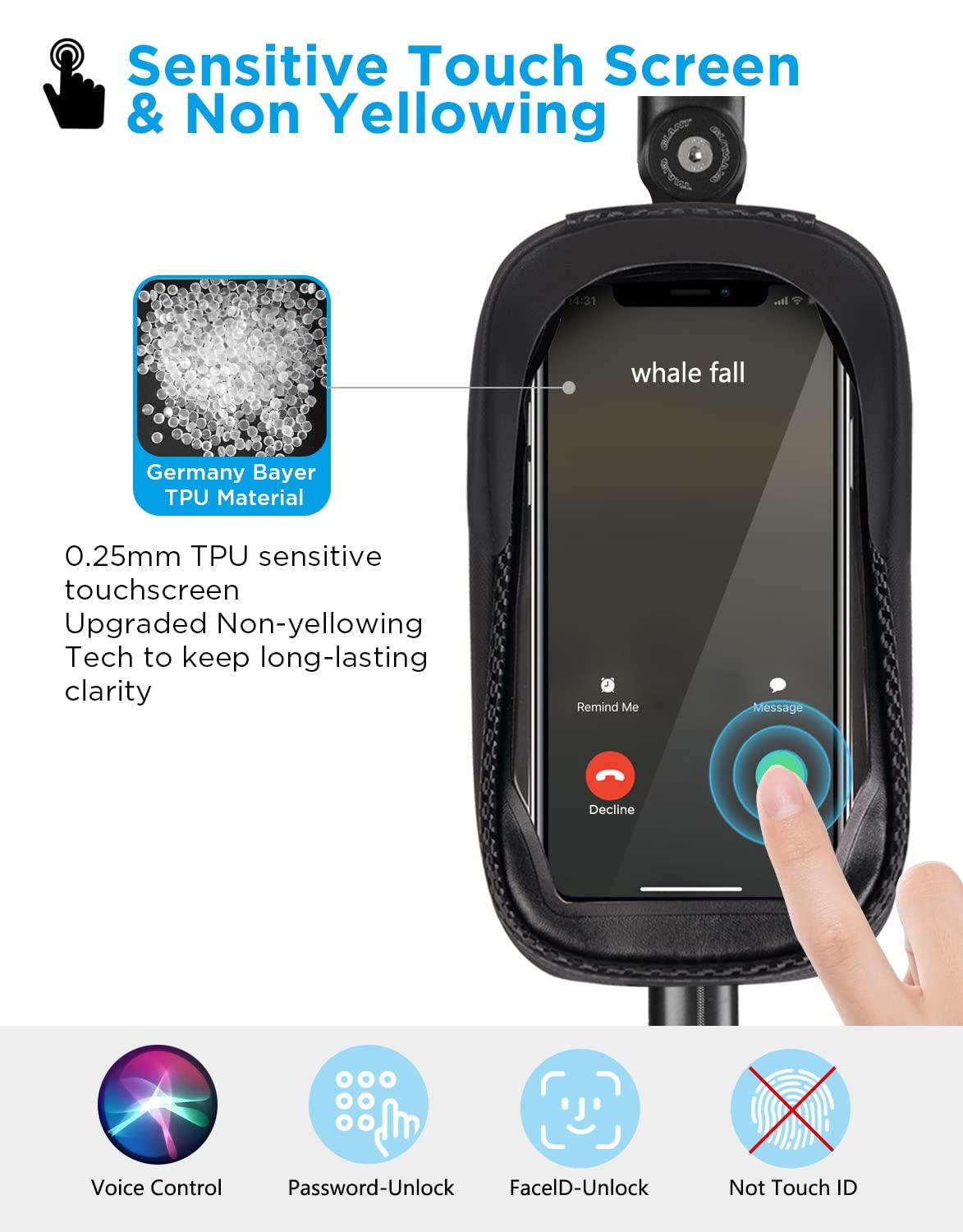 whale fall Hard Casing Bike Bag, Never Deform, Waterproof Bike Phone Holder with 0.25mm Sensitive TPU Touch-Screen, Bicycle Accessories, with Rain Cover for Phones under 6.9'' - Image 4