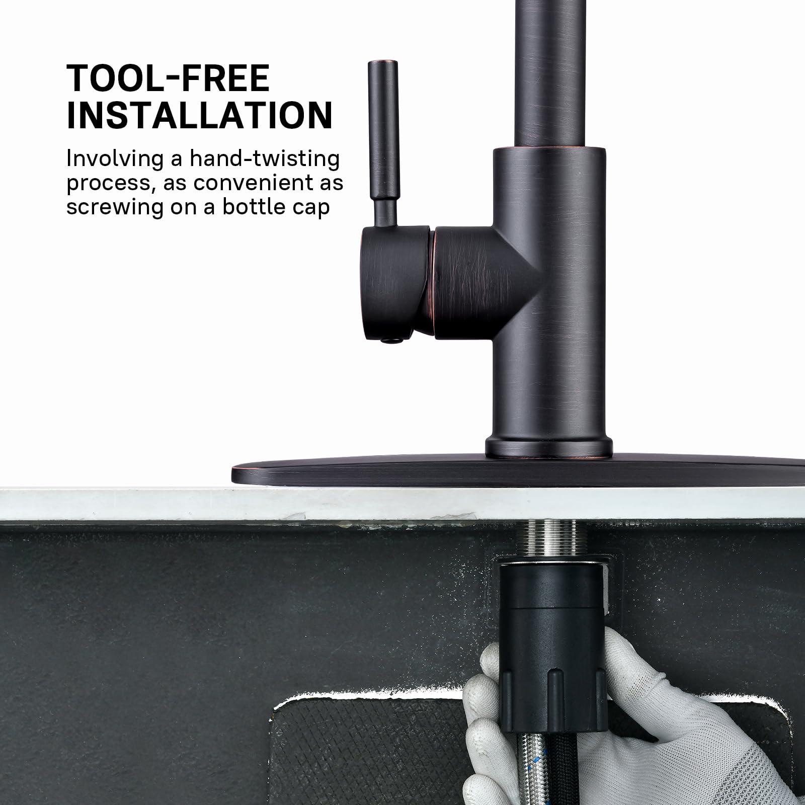 WEWE Kitchen faucets with Pull Down Sprayer, Farmhouse Kitchen Faucet Oil Rubbed Bronze Commercial Modern high arc Stainless Steel Single Handle Single Hole for Utility rv Laundry Sinks - Image 7