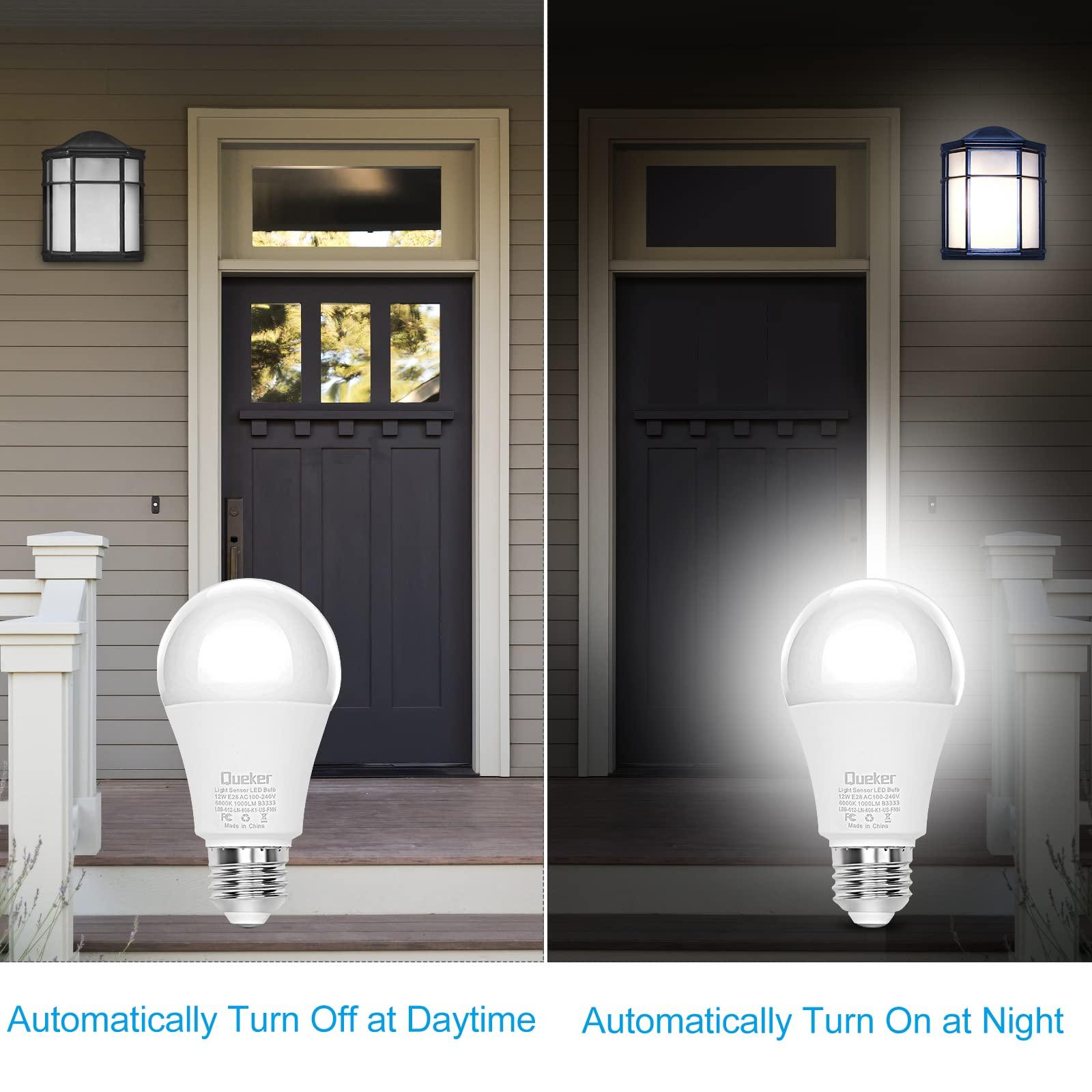 6 Pack Dusk to Dawn Light Bulbs Outdoor 6000K Cool White Sensor Bulbs, 12W (100 Watt Equivalent) Auto On Off Photocell Sensor, E26 A19 1000LM LED Bulbs for Porch Garage Lighting - Image 2