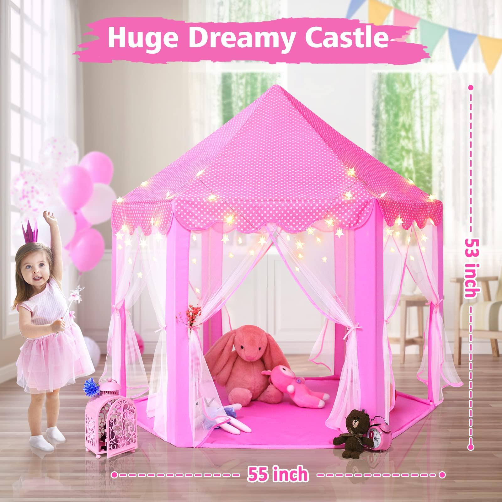 Monobeach Princess Tent Girls Large Playhouse Kids Castle Play Tent with Star Lights Toy for Children Indoor and Outdoor Games, 55'' x 53'' (DxH) - Image 3