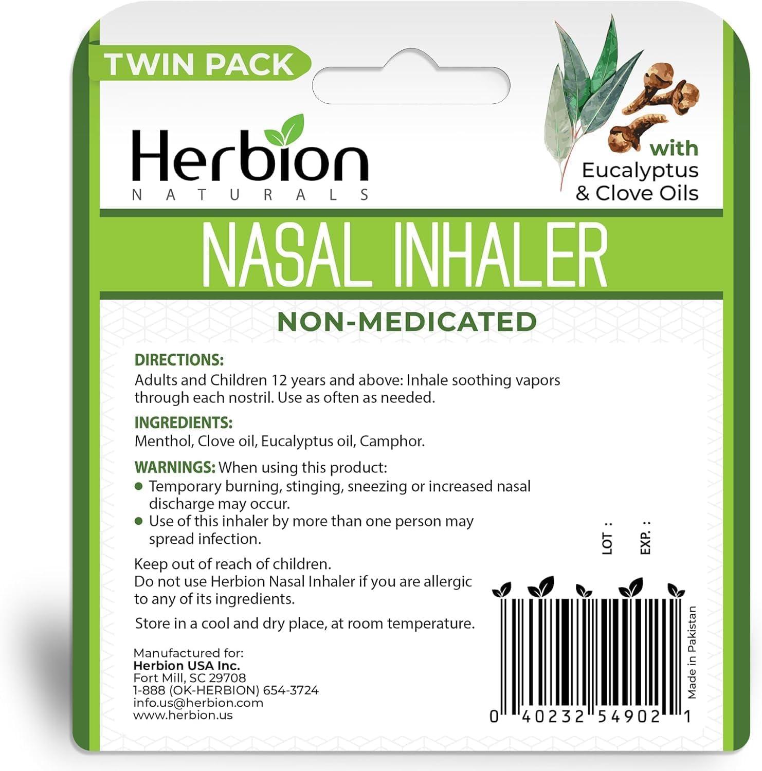 HERBION Naturals Nasal Inhaler Non-Medicated, Relieves Nasal Congestion & Blockage, Sinusitis Conditions, Menthol, Clove Oil, Eucalyptus Oil & Camphor, 0.05 Fl Oz (1.5ml) - Image 2