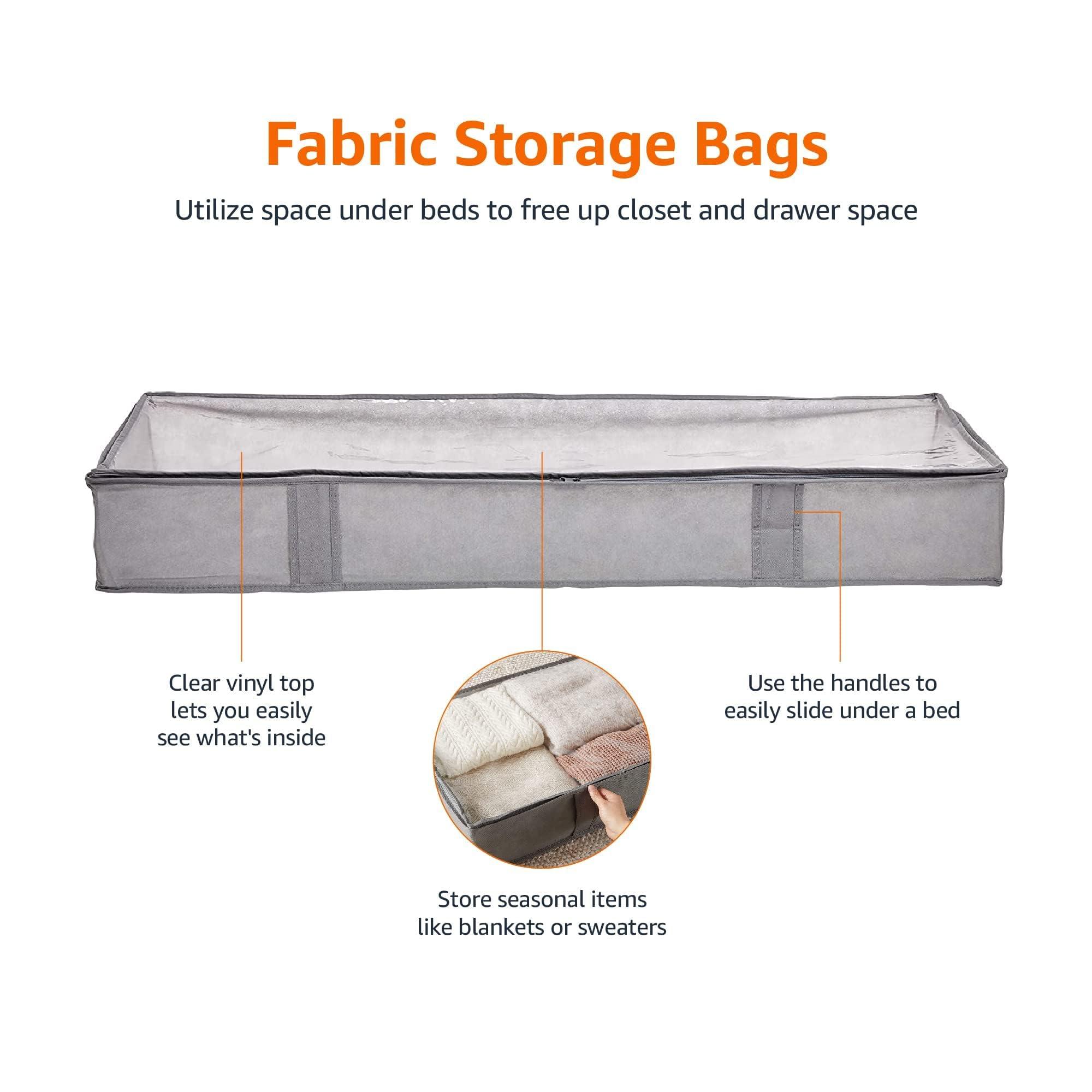 Amazon Basics Under Bed Fabric Zipper Blanket Storage Container Bags with Window and Handles, 2-Pack, 18 x 42 x 6 inches, Gray - Image 4