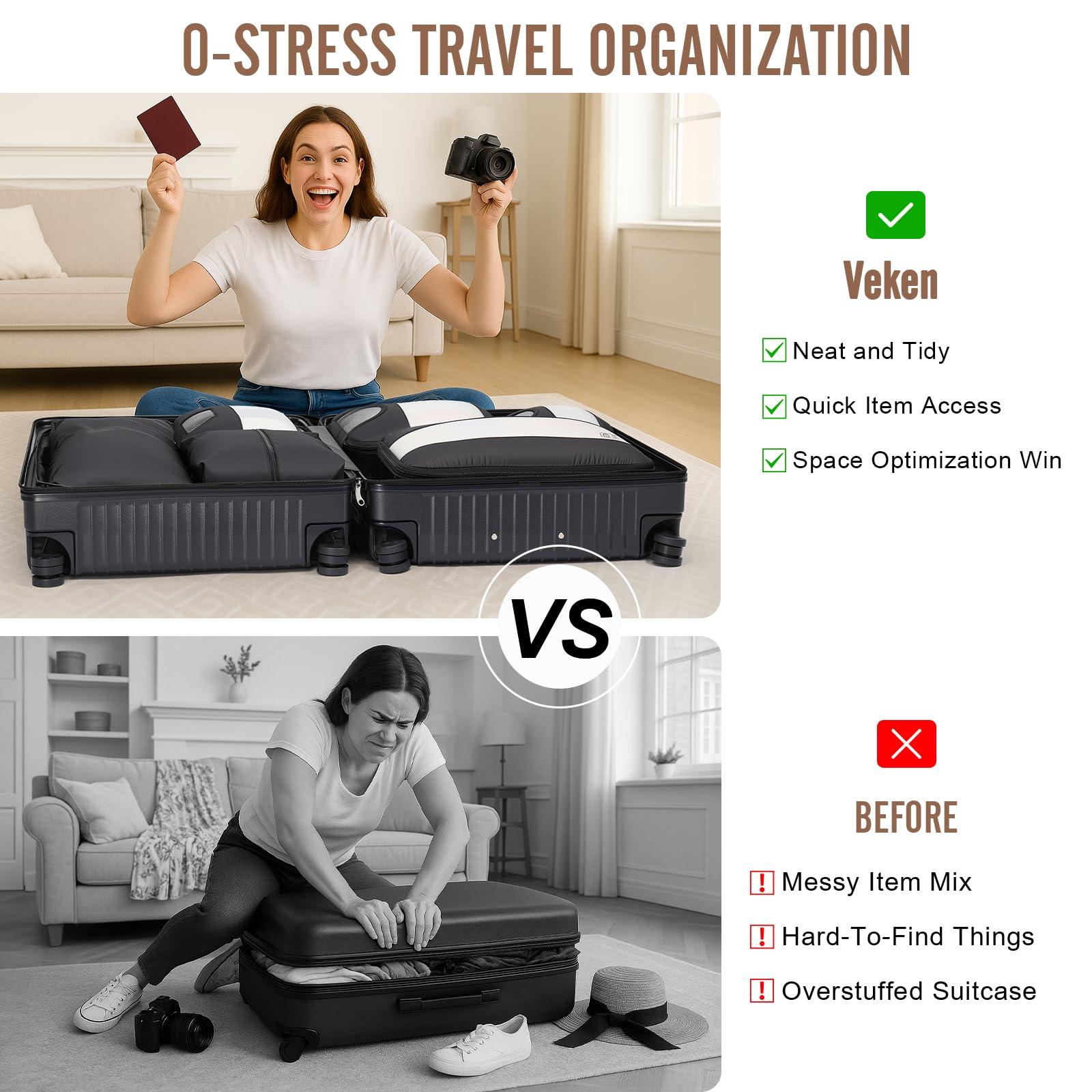 Veken 8 Set Packing Cubes for Travel Essentials, Suitcase Organizer Bags in 4 Sizes, Carry-On Luggage Accessories with Large Laundry & Hanging Toiletry Bag, Must-Have for Airplane, Road Trip & Camping - Image 6