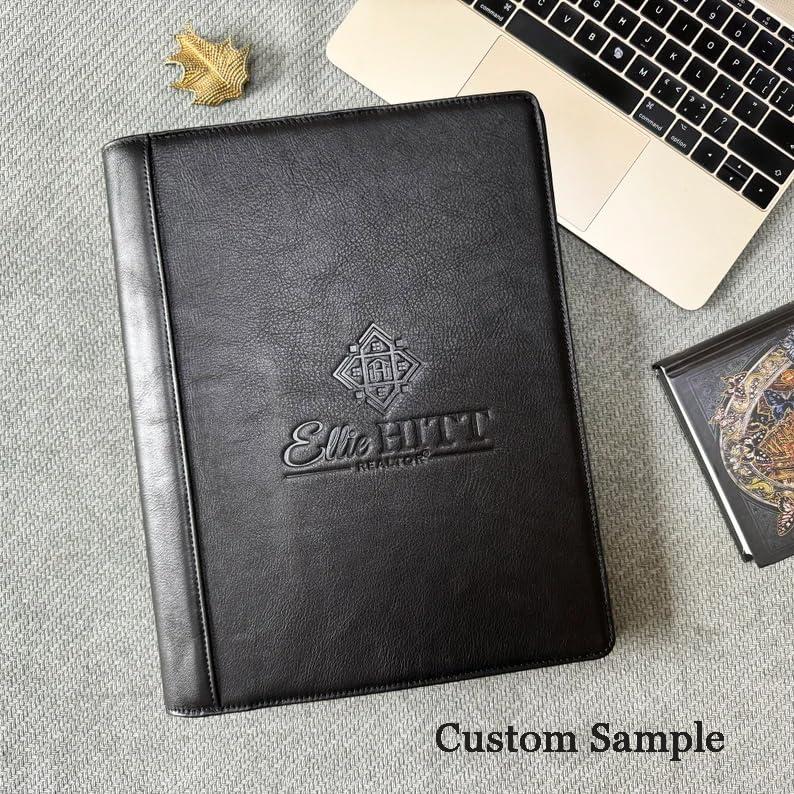 Personalized Leather Padfolio for Men - Business Portfolio with Clipboard, Engraved Legal Pad Folio Folder, A4 Letter Size Ideal Business and Corporate Gifts, Oil Black - Custom - Image 2
