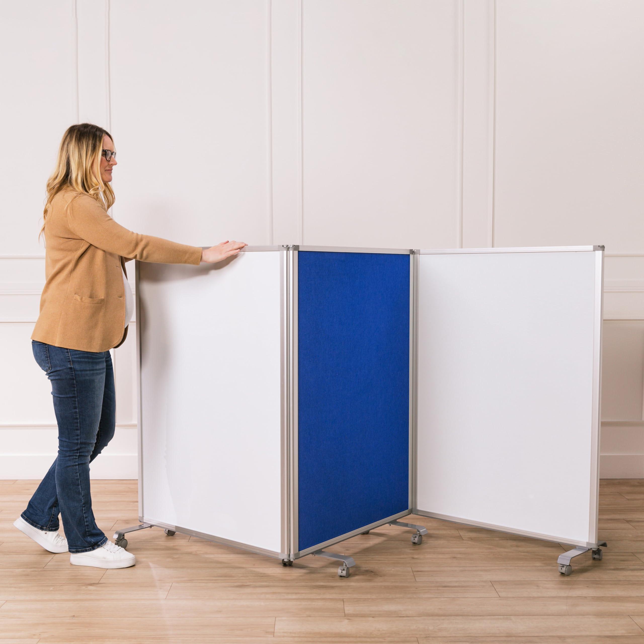 ECR4Kids Mobile Dry-Erase and Flannel Room Divider, 3-Panel, School Supplies, Blue - Image 2