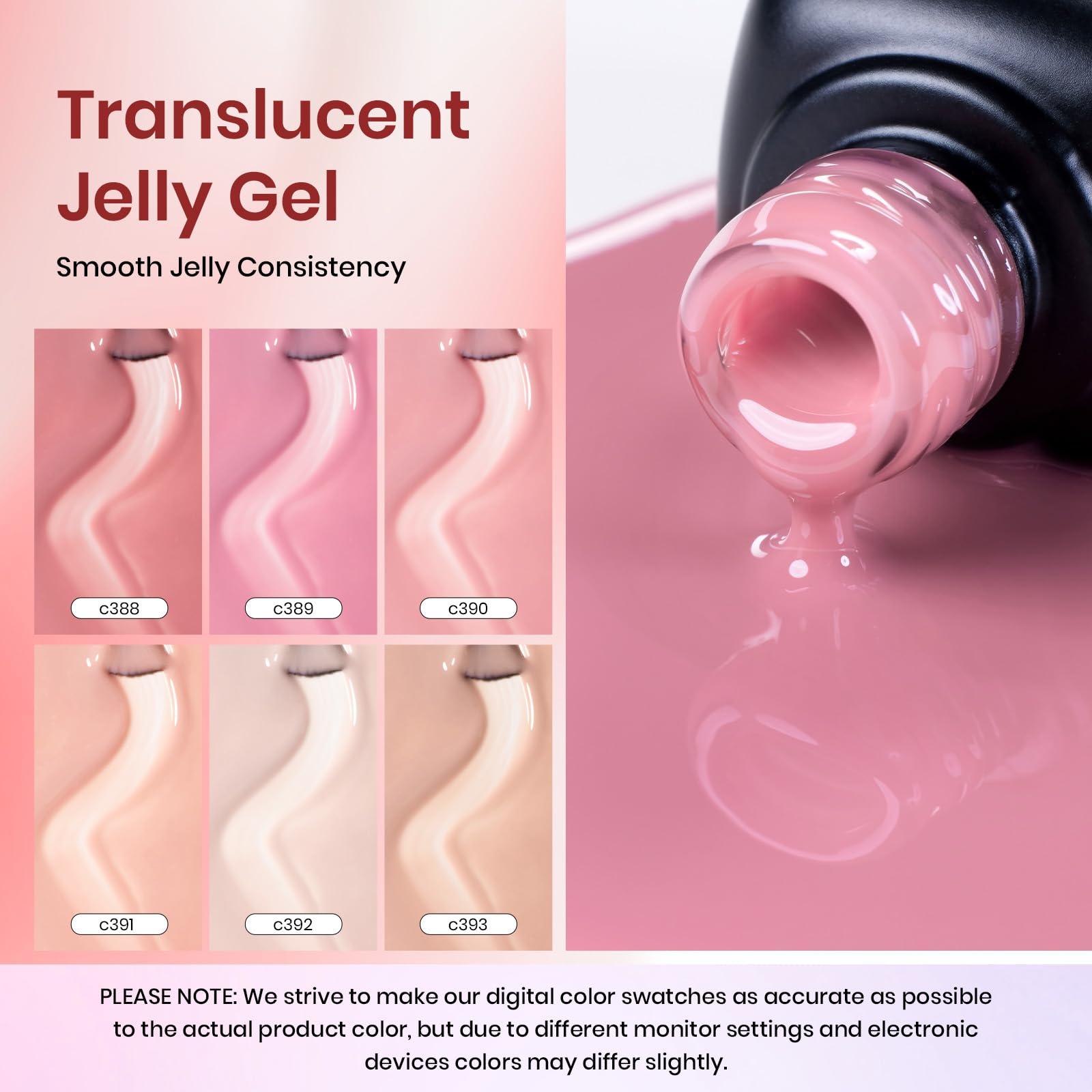 Beetles Jelly Gel Nail Polish Set, 6 Colors Jelly Gel Polish Kit Nude Pink Neutral Nail Art Design Sheer Translucent Gel Nail Kits Soak Off Uv Nail Lamp Cured Nail Manicure Gift for Women - Image 3