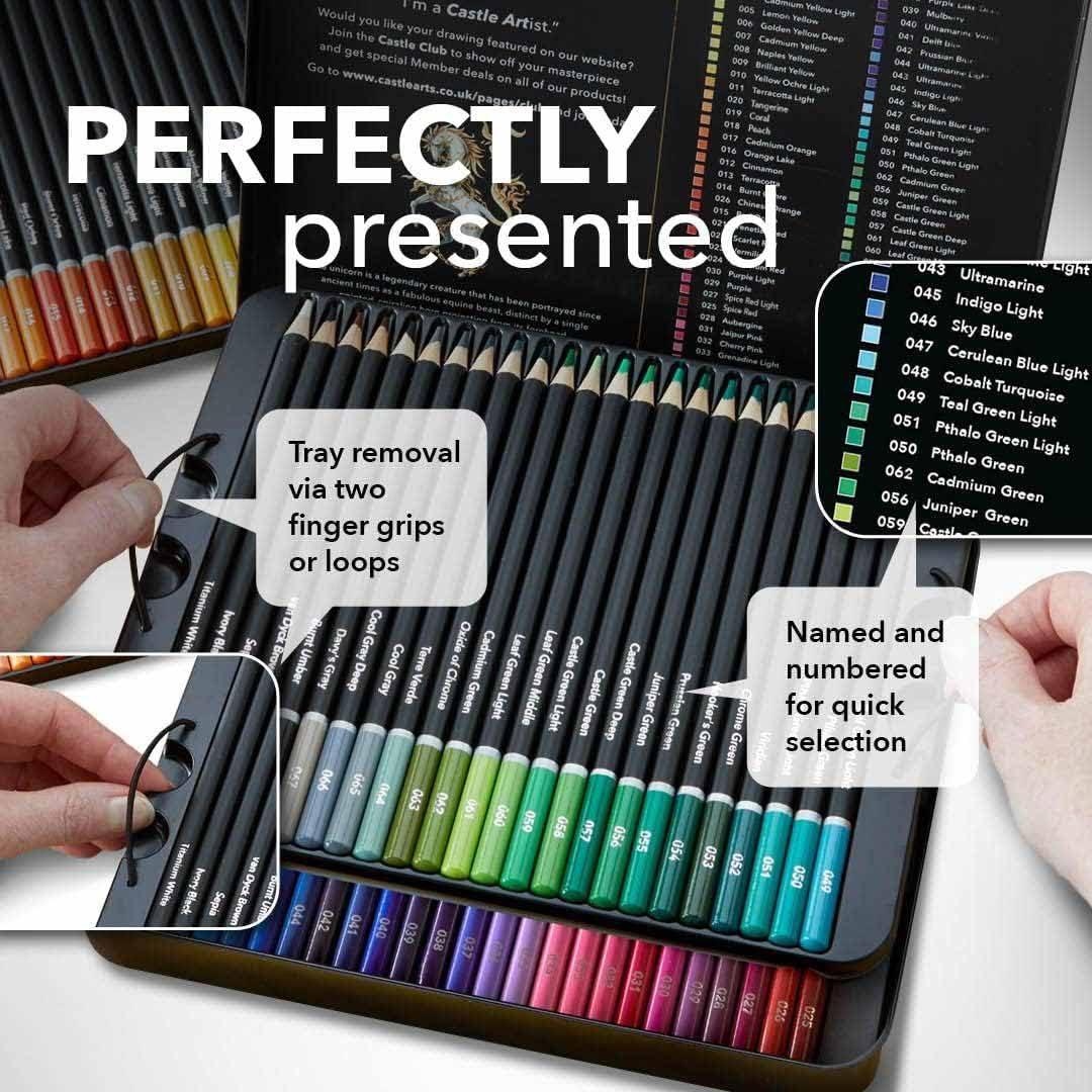 Castle Art Supplies 72 Colored Pencils Set | Quality Soft Core Colored Leads for Adult Artists, Professionals and Colorists | Protected and Organized in Presentation Tin Box - Image 2