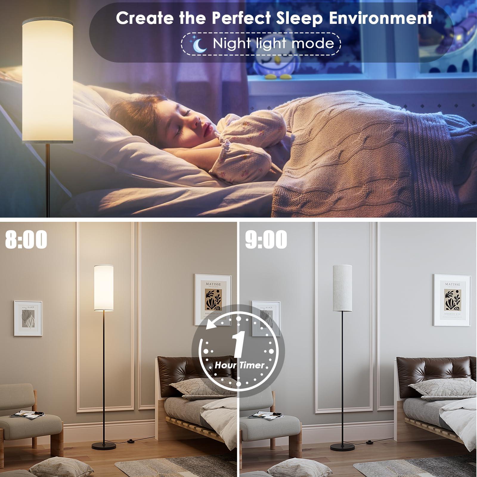 Karjoefar Floor Lamp for Living Room, Modern Standing lamp with Remote Control, Stepless Dimmable 9W Bulb & Beige Lampshade Included, Black Pole Tall Floor Lamp for Bedroom Office - Image 6