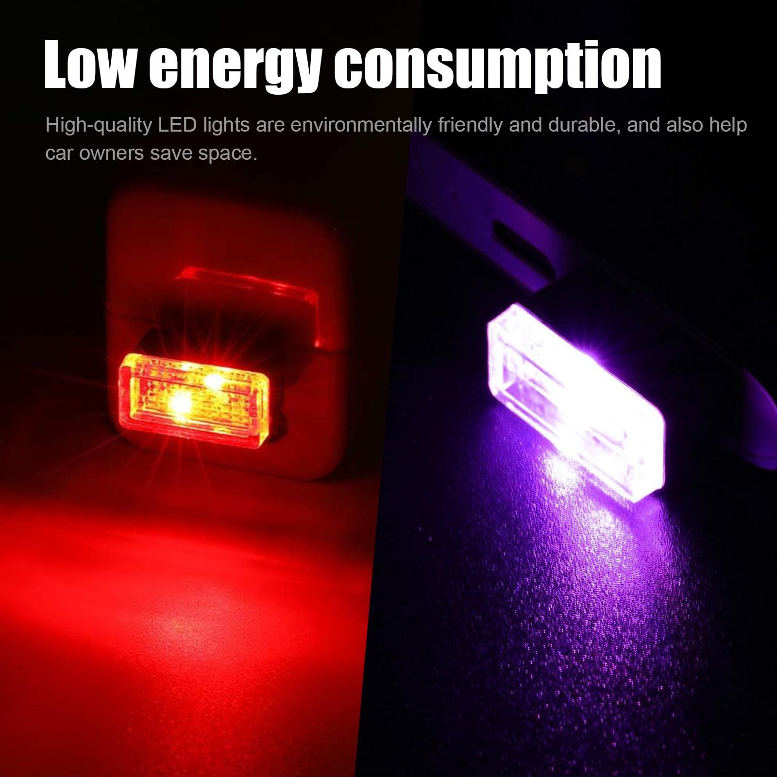 Ziciner 4 PCS USB LED Car Interior Atmosphere Lamp, Portable Mini LED Night Light, Plug-in USB Interface Trunk Ambient Lighting Kit, Universal Interior Accessories (Red+Purple) - Image 6