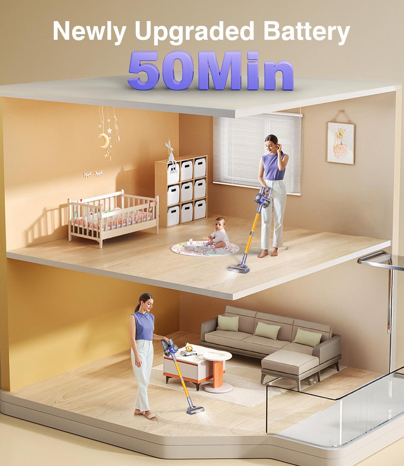 MBYULO Cordless Vacuum Cleaner, 450W 40Kpa Powerful Stick Vacuum, Up to 50Mins Rechargeable Battery, Vacuum Cleaners for Home Anti-Tangled Lightweight Handheld for Hardwood Floor, Carpets, Pet Hair - Image 4