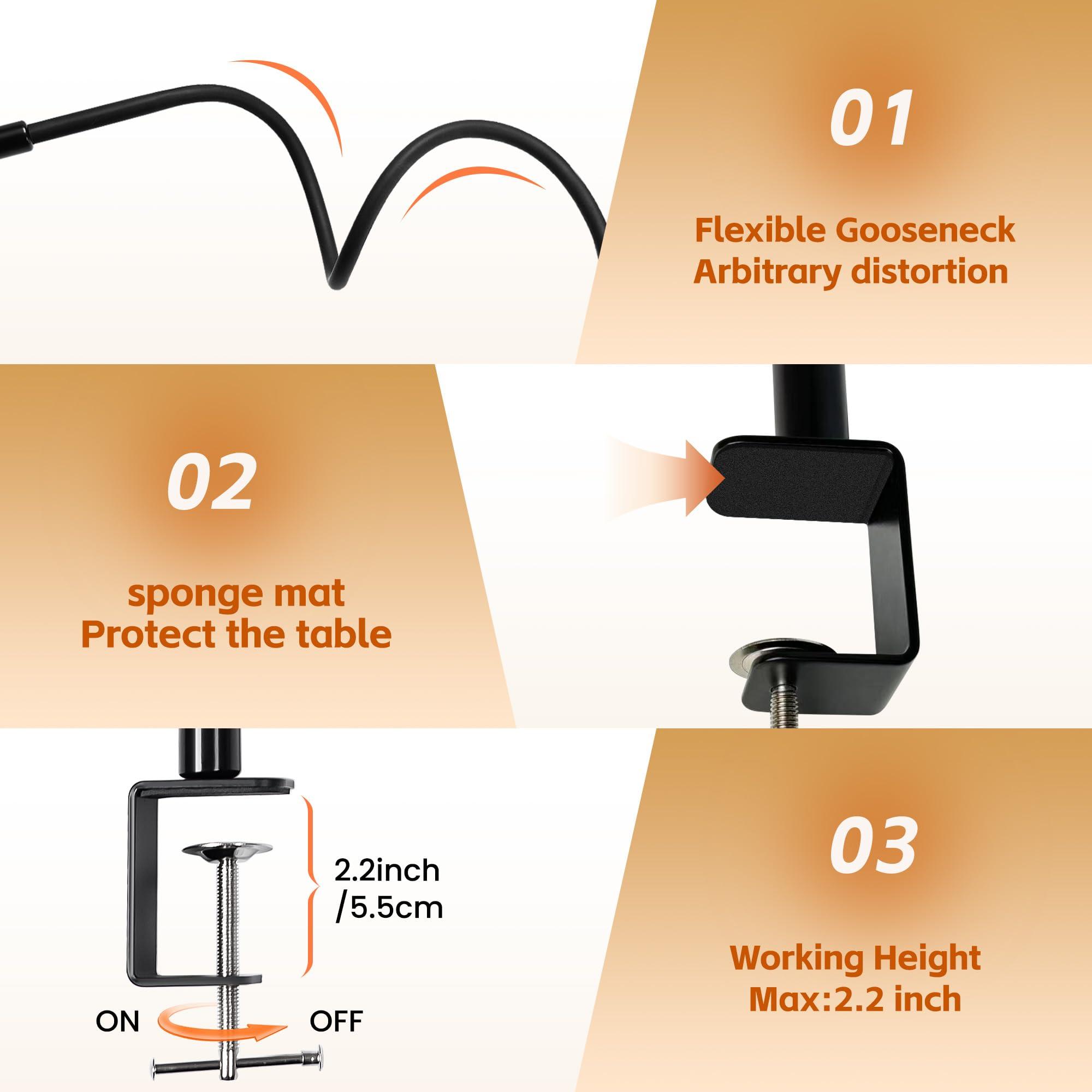 SEOUFRDZ LED Desk Lamp with Clamp, Eye-Caring Adjustable Brightness, 3 Lighting Modes, Touch & Remote Control Clip Light for Home Office, Study, Computer Work, Reading, Puzzle, Task (Black) - Image 3