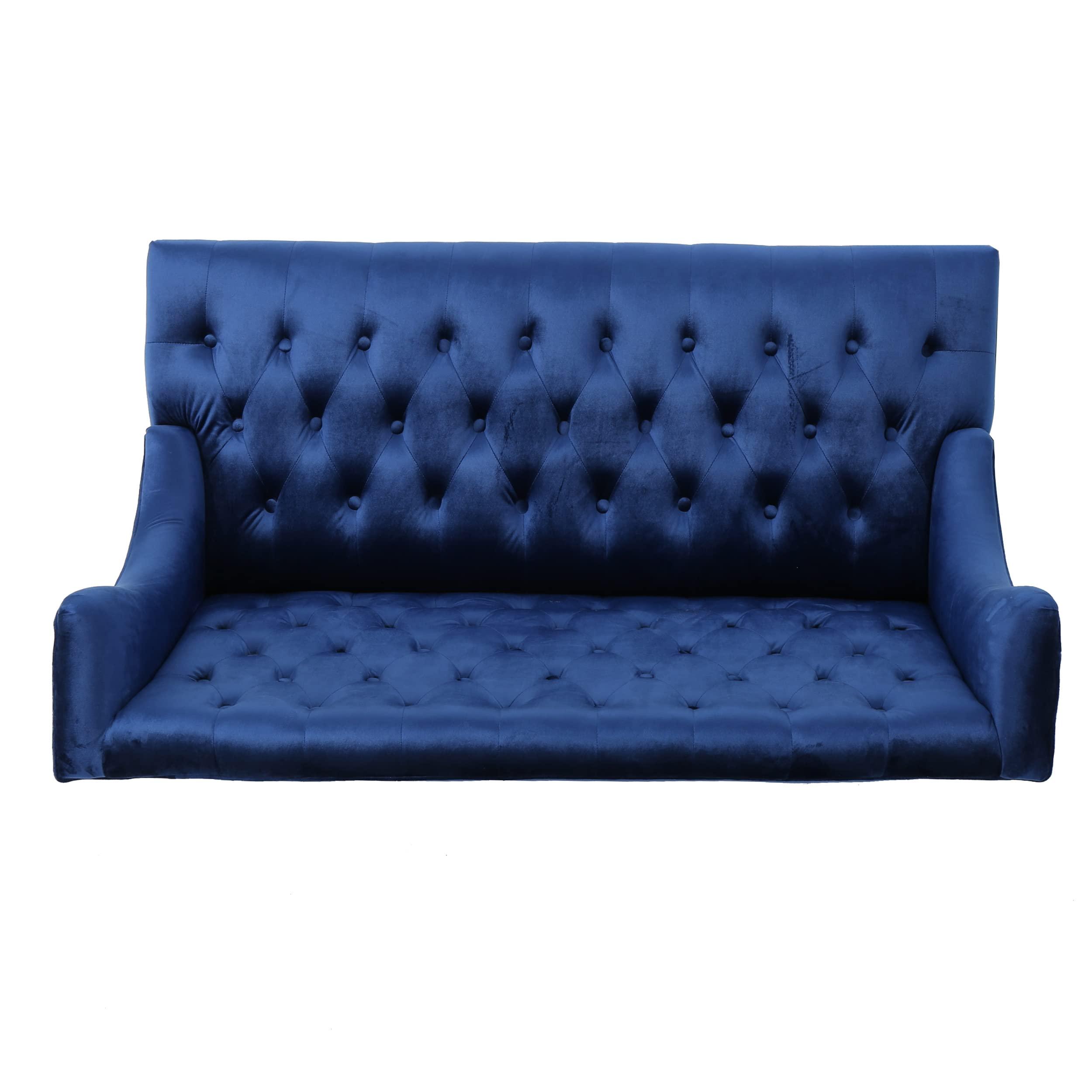 Christopher Knight Home Leora Traditional Tufted Velvet Wingback Loveseat, Navy Blue / Dark Brown - Image 5