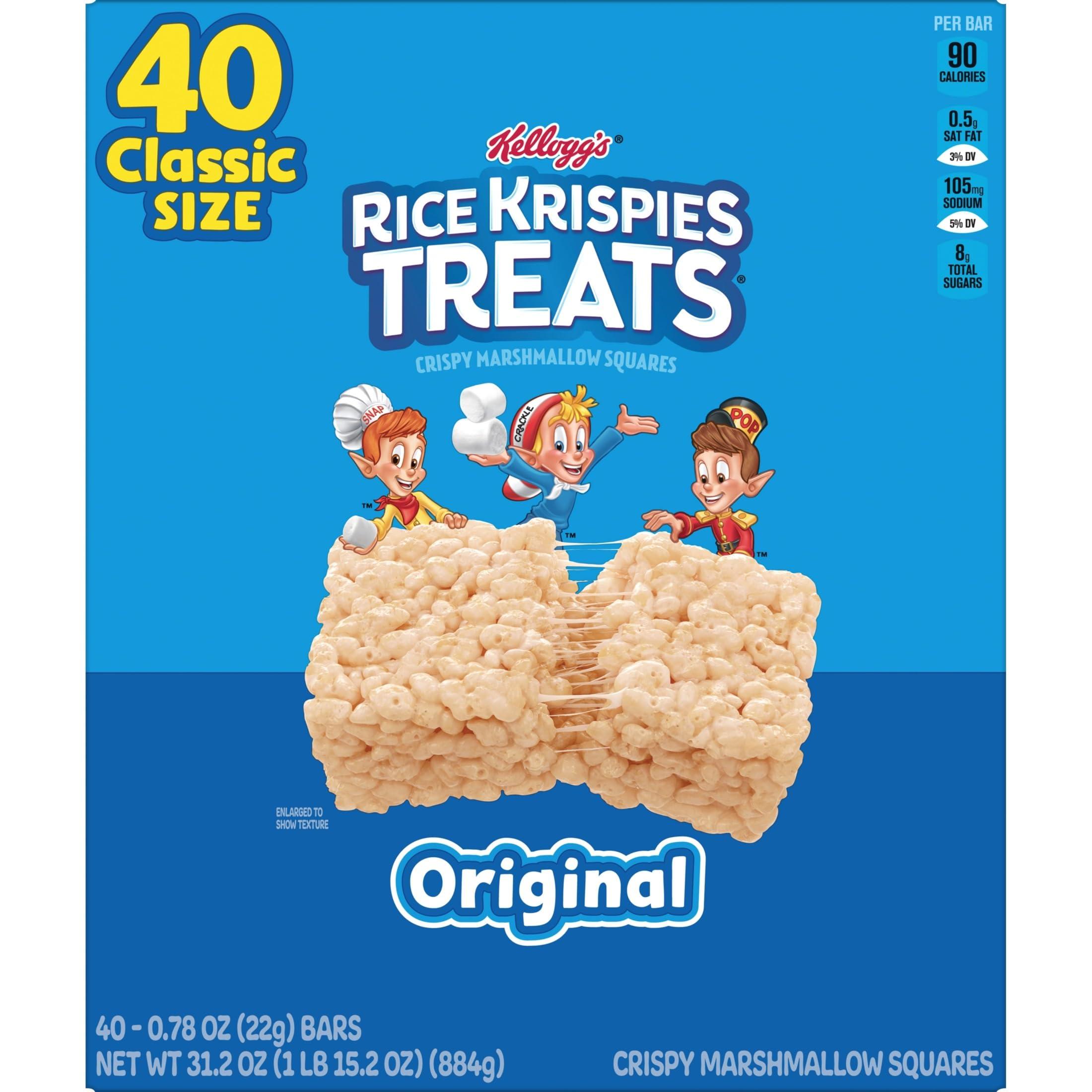 Rice Krispies Treats Crispy Marshmallow Squares, Kids Snacks, Snack Bars, Original, 31.2oz Box (40 Bars) - Image 10
