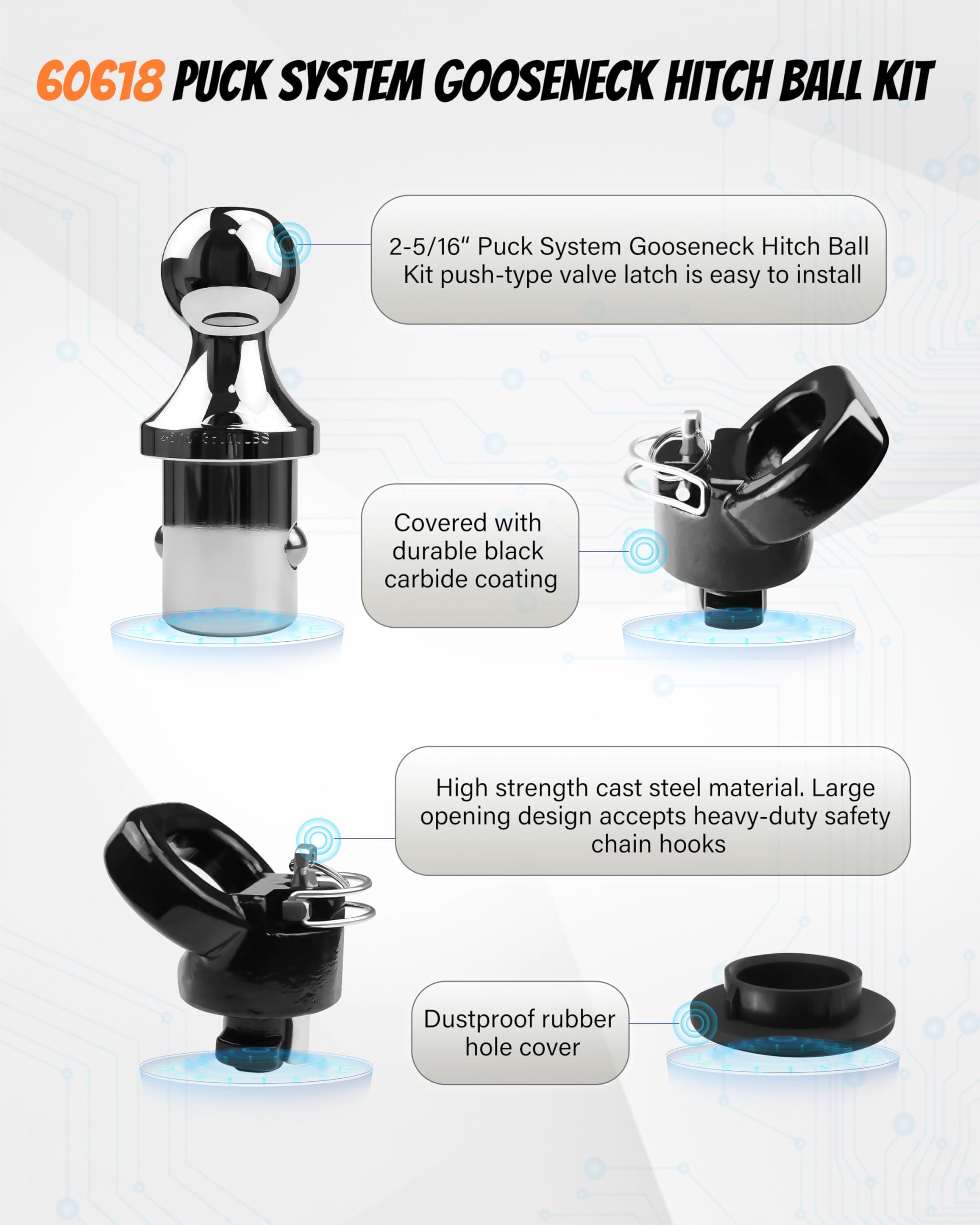 Jyoelron 60618 Puck System Gooseneck Ball Hitch Kit with Box, Fit for 2013-2025 RAM 2500 3500, 2-5/16“ Gooseneck Ball for Truck Bed with 2 Safety Chain Anchors, 30000 lbs GTW/7500 lbs VTW - Image 7