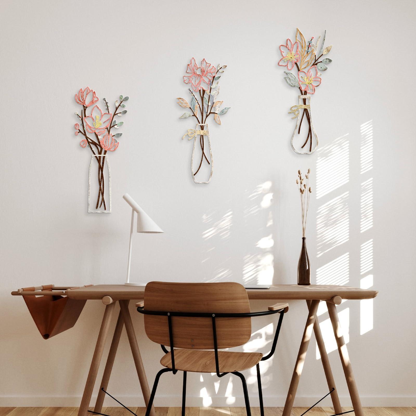 Zzbakress 3 Pcs Metal Flowers Wall Arts Rustic Farmhouse Decor Bathroom Wall Decor Dining Room Wall Decor Minimalist Decor Housewarming Gifts (Multicolored) - Image 7