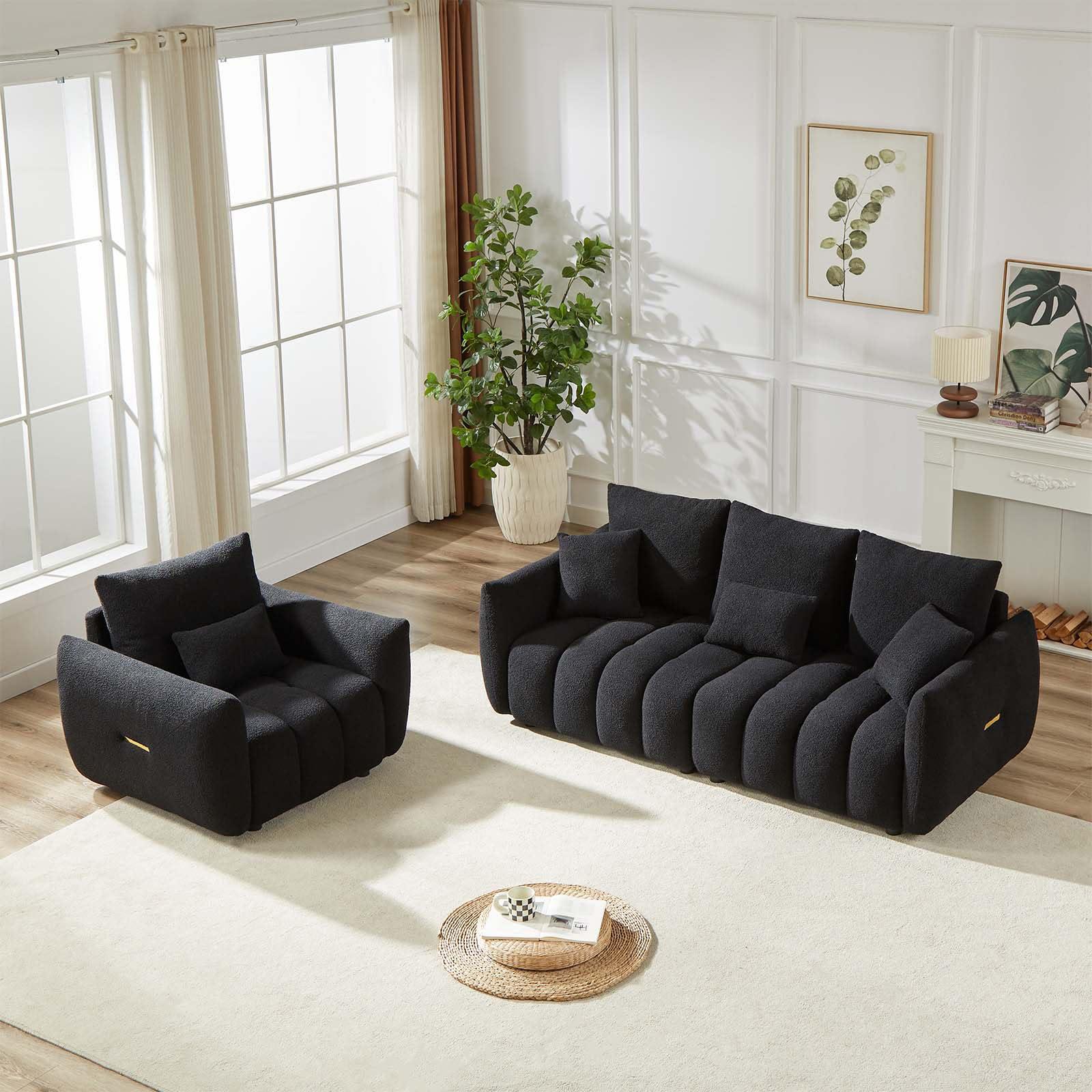 Antetek 81" Modern Sofa Couch, Comfy Deep Seat Teddy Cloud Sofa, Upholstered 3-Seater Boucle Couch, Oversized Loveseat for Living Room, Bedroom, Office, Apartment, Black - Image 6