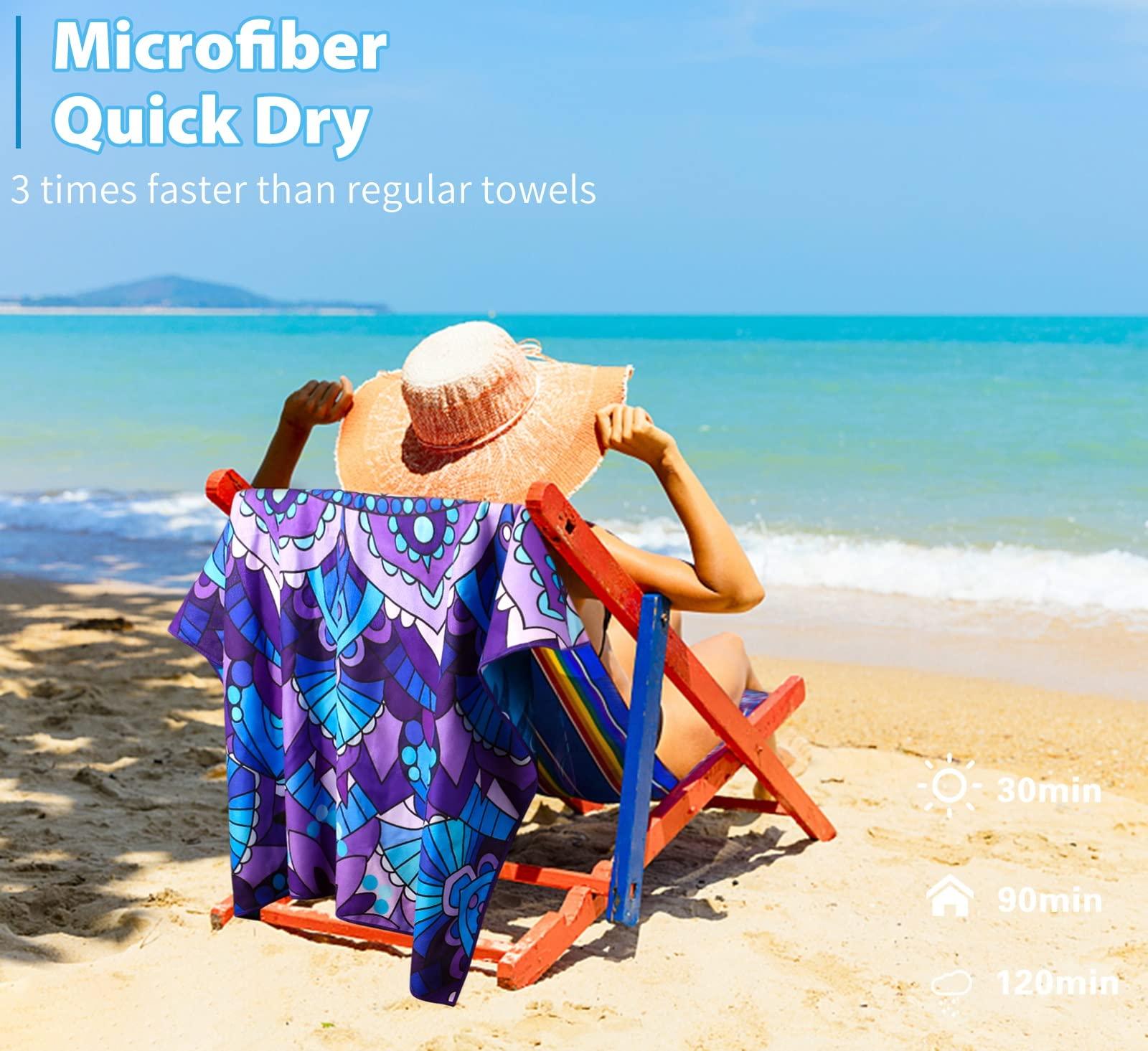 2 Pack Microfiber Oversized Lightweight Beach Towel 71"x32" XL Extra Large Thin Sand Free Towels Travel Swim Pool Yoga Gym Camping for Adults Women Men Beach Essentials Accessories Vacation Gift - Image 6