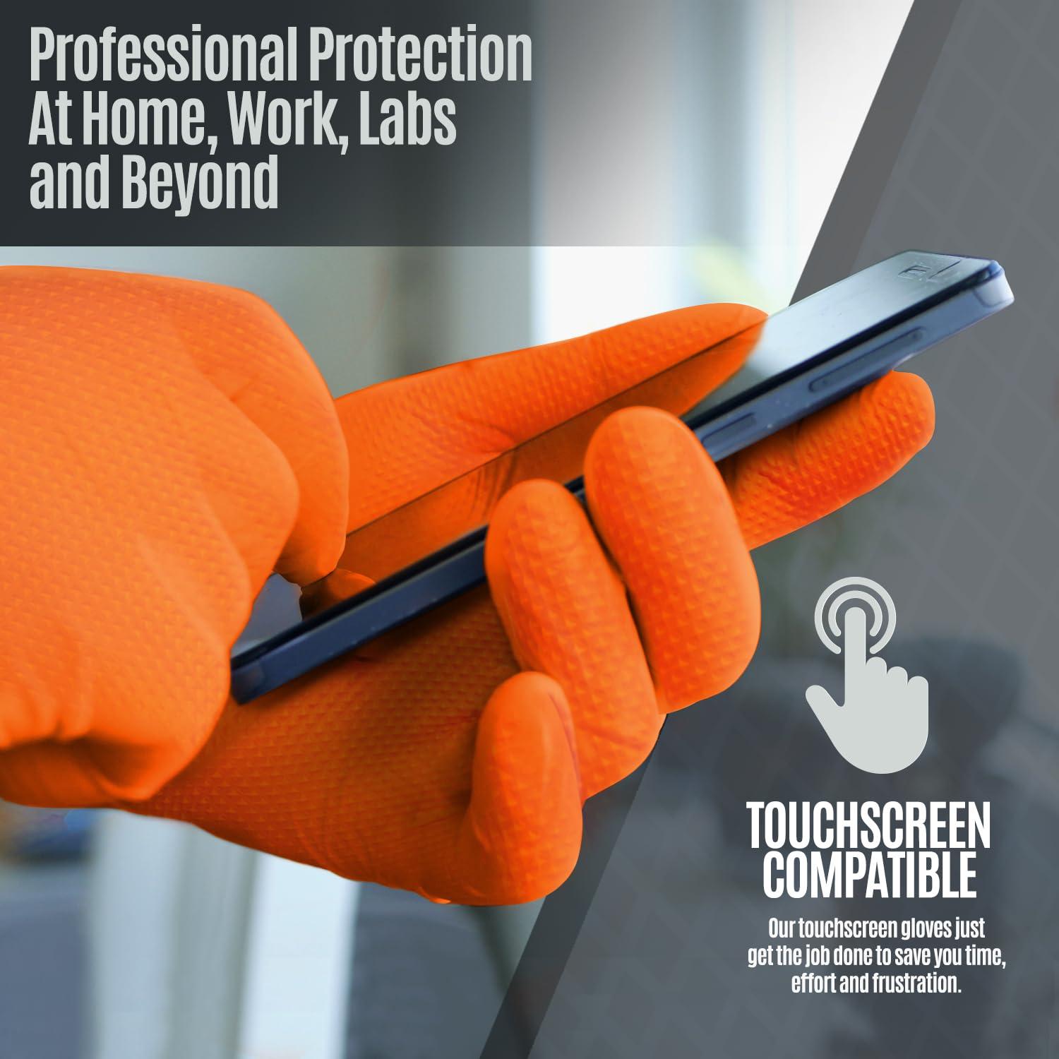 MED PRIDE Maxx Strength Nitrile Industrial Orange Gloves, 8 Mil Thick - Diamond Texture Disposable Heavy-Duty, Tear-Resistant - Image 6