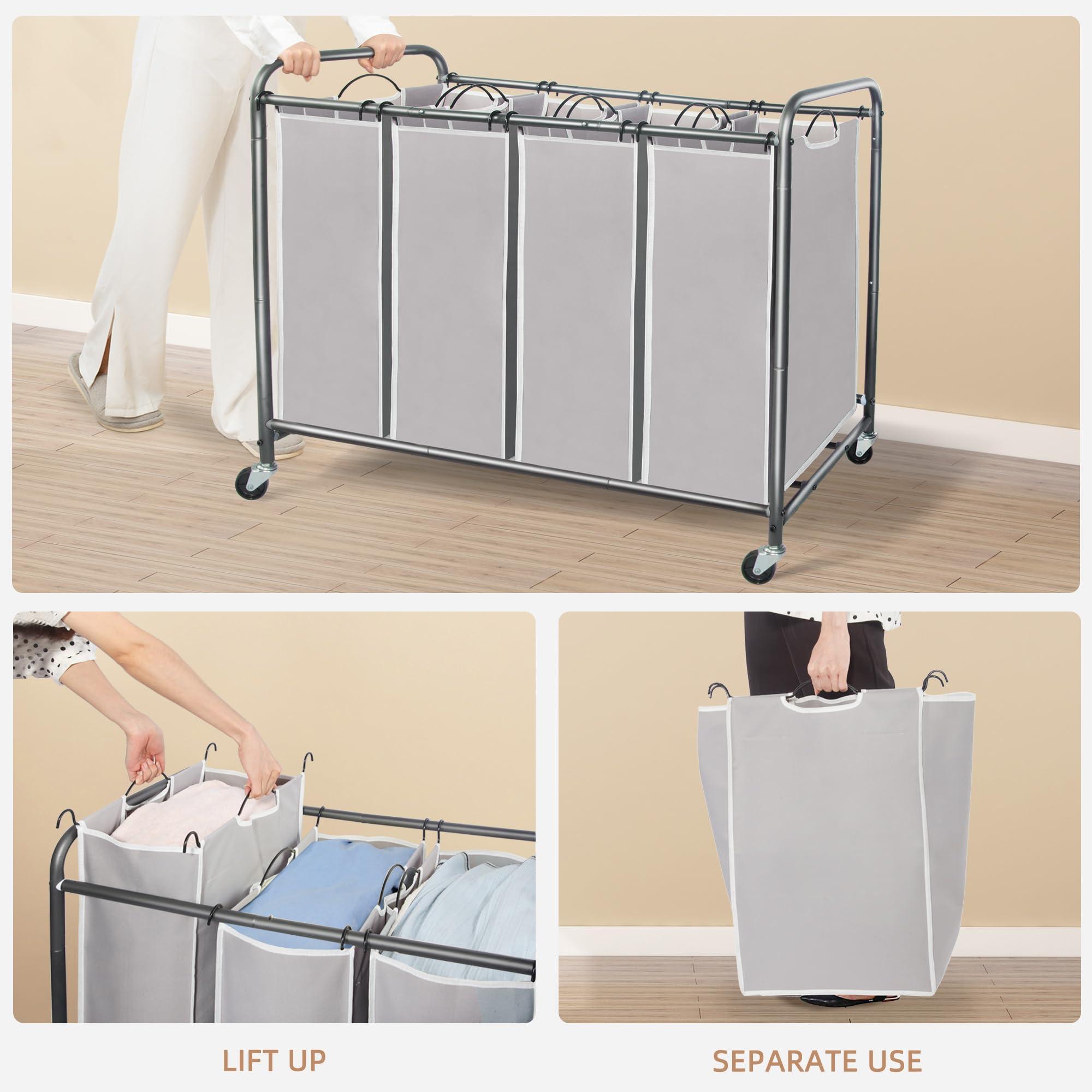 STORAGE MANIAC Laundry Sorter 4 Section, 47.8 Gal (181 L) Laundry Hamper with Wheels, Clothes Divider Basket Sorter, Clothes Separator Hamper Cart with Wheels and Removable Bags, Gray - Image 5