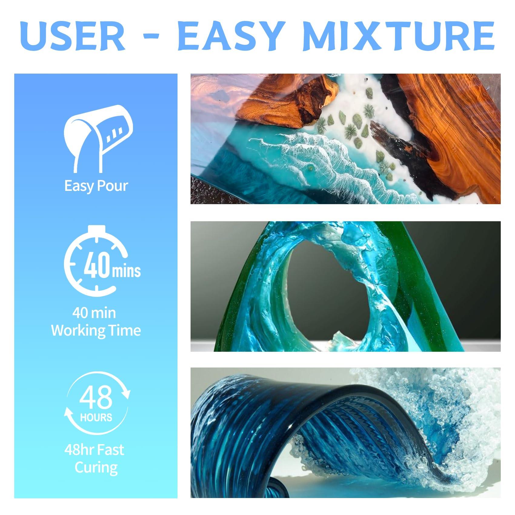Myqiuf Epoxy Resin Kit, 1 Gallon/128OZ Epoxy Resin Crystal Clear Not Yellowing No Bubble Self Leveling for DIY Molds Wood Jewelry Table Tops Bar Top Casting Coating Crafts Supplies Easy Mix 1:1 Ratio - Image 2