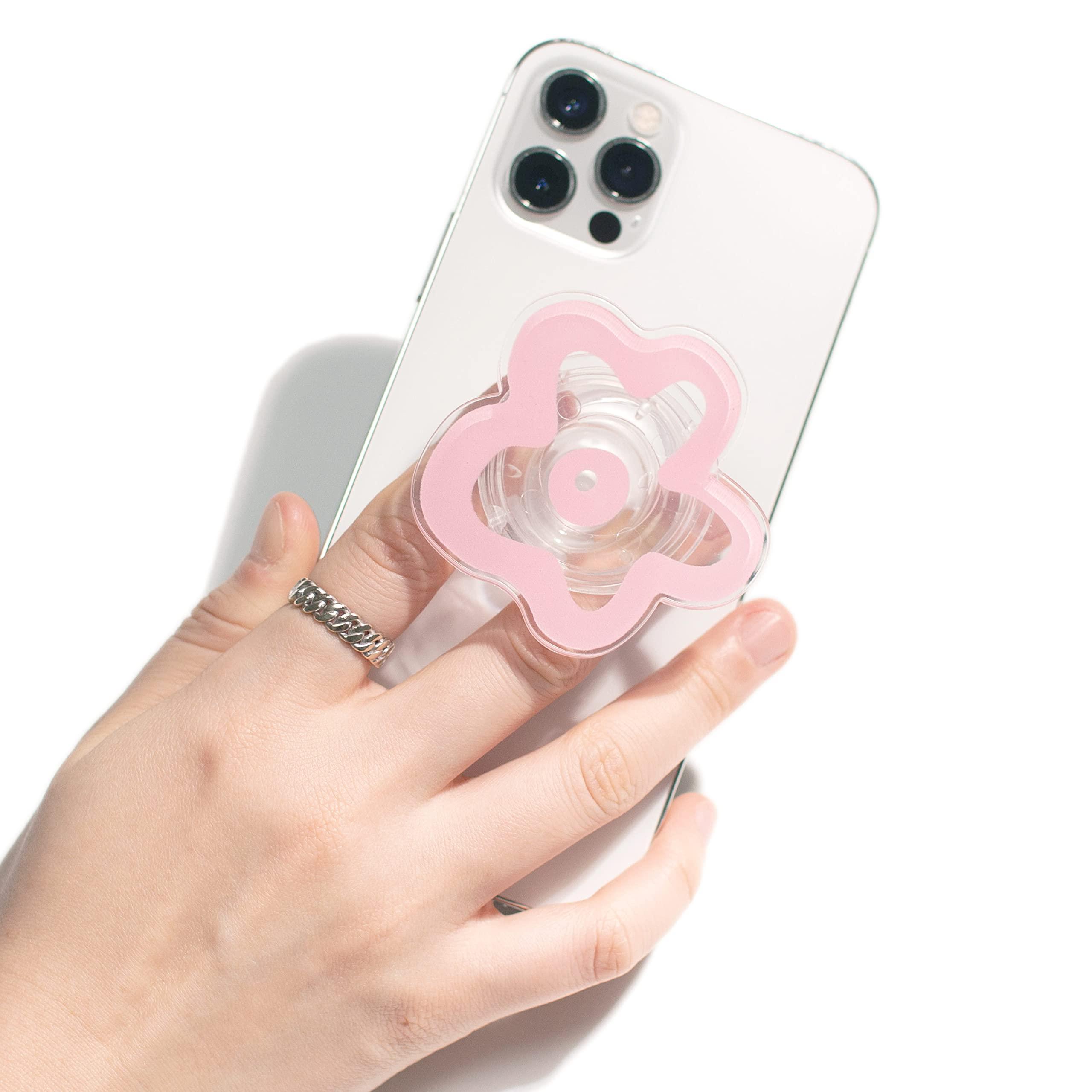 OnTheGrip Cute Transparent Daisy Flower Shape Design Mobile Phone Grip Multi Functional Collapsible Stand Holder for Smartphone Tablet Cell Phone Accessory (Pink) - Image 2