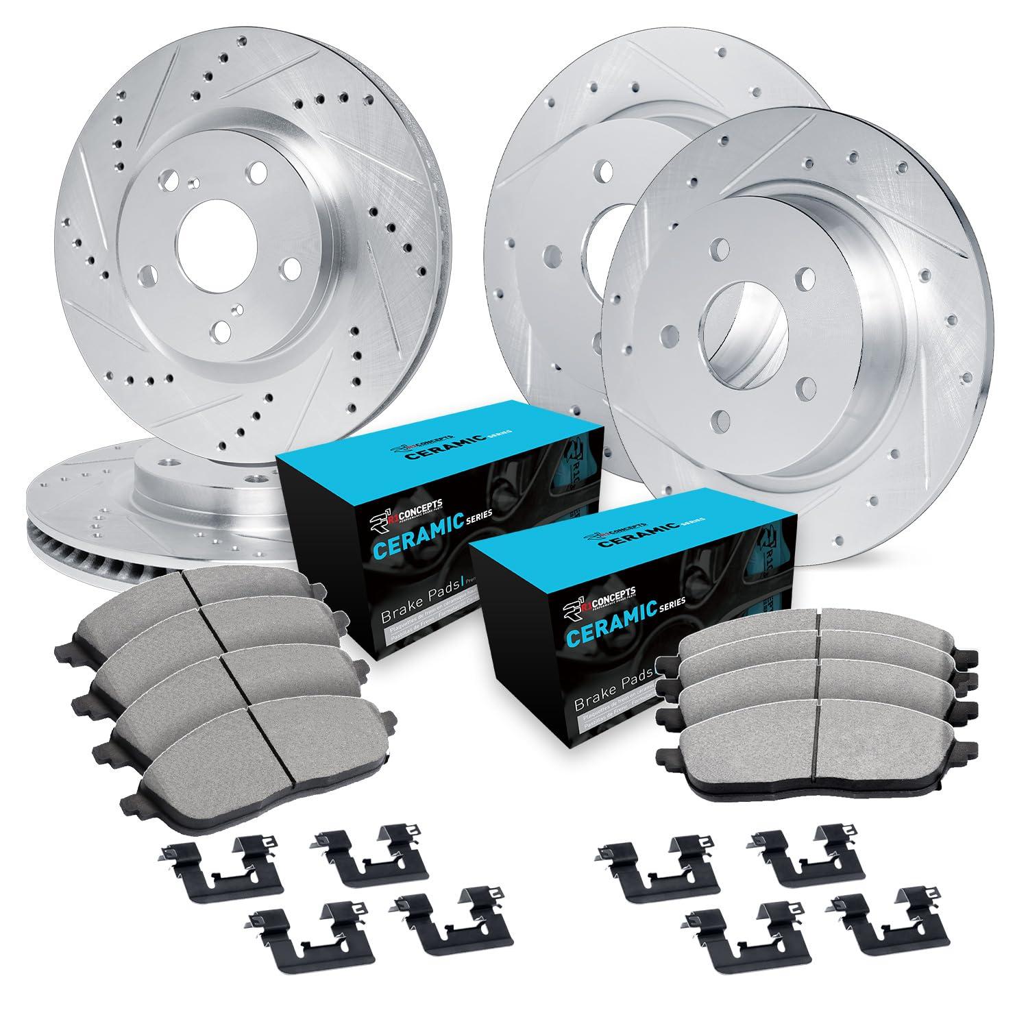 R1 Concepts Front and Rear Brakes and Rotors| Hardware Included| Front and Rear Ceramic Brake Pads and Rotors Kit| Fits 2019-2022 Genesis G70; 2018-2021 Kia Stinger - Image 1