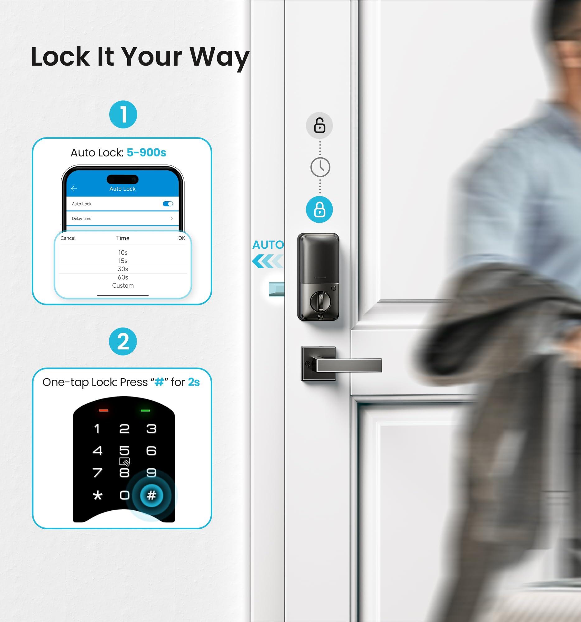 Veise VE06-L Smart Locks with 2 Lever Handle Set, App Control, Keyless Entry Deadbolt for Front Door, Electronic Digital Touchscreen Keypad, Auto Lock, Waterproof, Easy Installation, Matte Black - Image 4