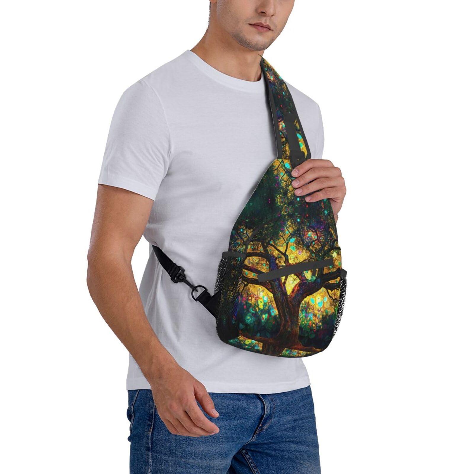 Mqtzyiwx Colorfully Colors Tree Sling Backpack Hiking Backpack Crossbody Bag Sports Lightweight And waterproof Chest Bag Shoulder Bag For Women Men - Image 8