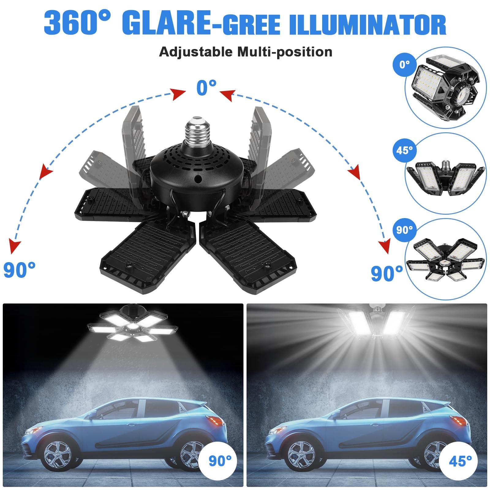 LED Garage Lights Bulb 2 Pack 180W 18000LM 6500K Led Shop Light with 6 Plus 1 Deformable Panels Basement Barn Ceiling Lights for E26/E27 - Image 2