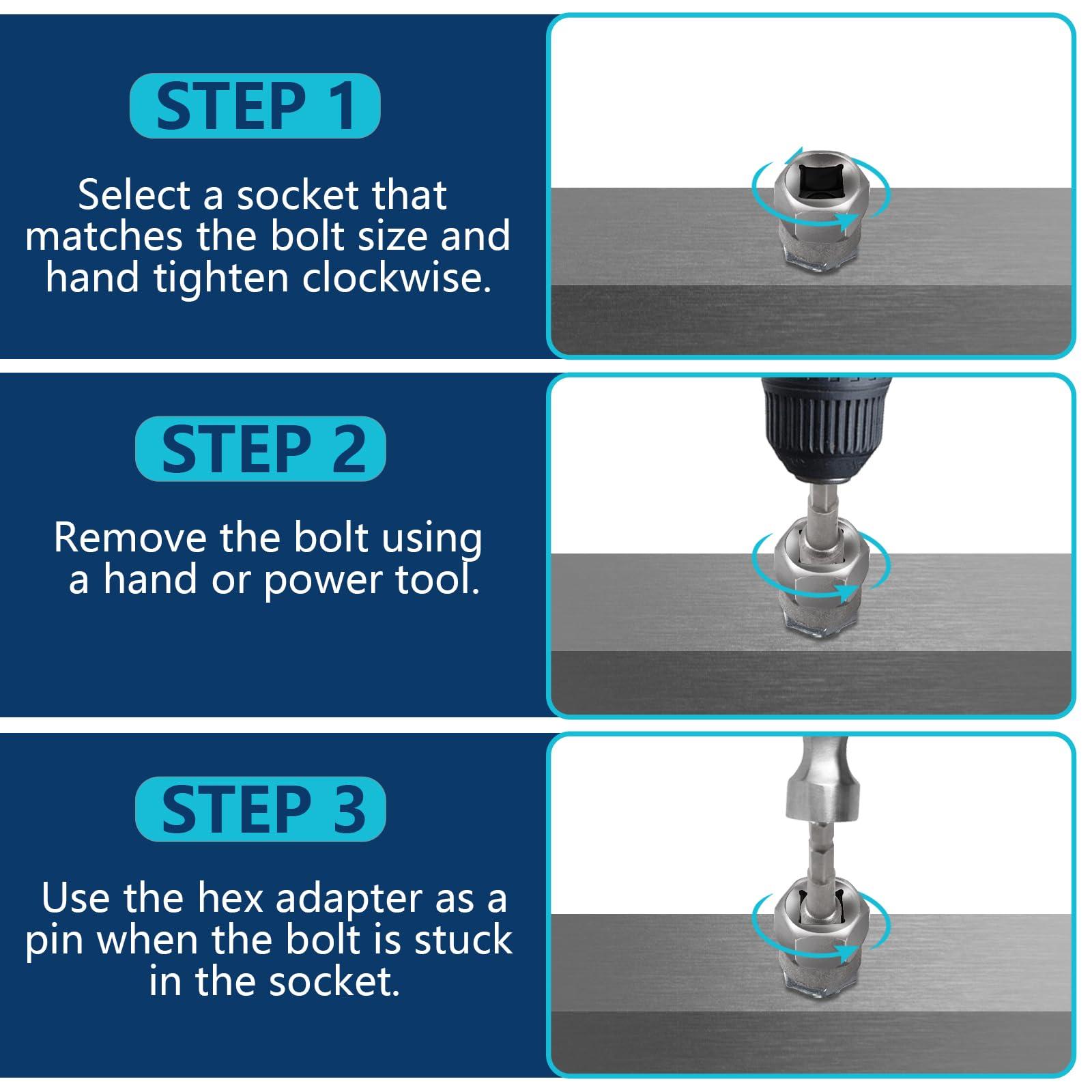 DOAHO 26 Piece Impact Bolt and Spiral Screw Extractor Set with Left Hand Reverse Drill Bit Kit for Easy Out Damaged Stripped Broken Screw Lug Bolt Nut Remove with Hex Adapter - Image 6