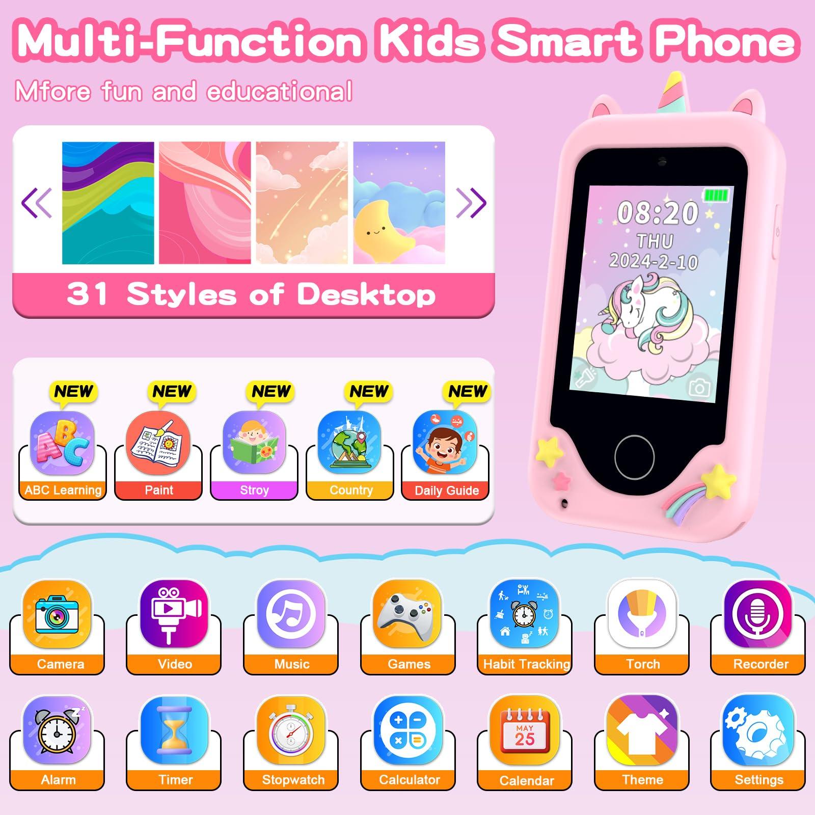 Kids Smart Phone for Girls, Christmas Birthday Gifts for Girls Boys Age 3-10,Kids Gift Toys Cell Phone, Toddler Learning Play Toy Phone with Dual Camera, Game, Music Player - Image 2