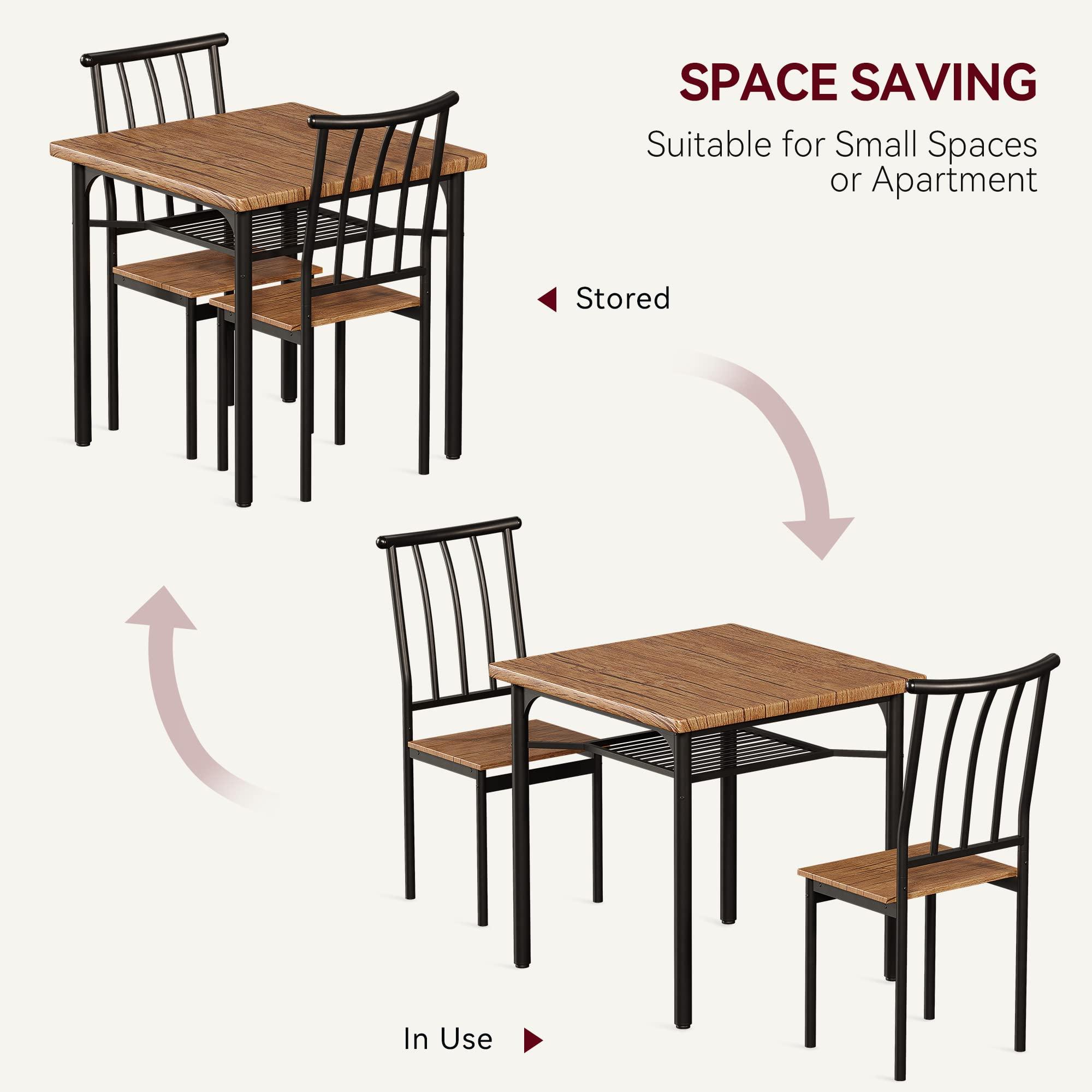 IDEALHOUSE Dining Table Set, Kitchen Table and Chairs for 2 with Wine Rack, 3 Piece Metal and Wood Square Dining Room Table Set for Small Space, Apartment, Rustic Brown - Image 8