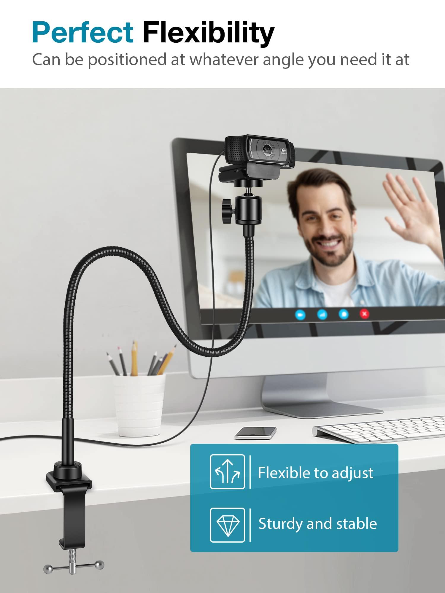 InnoGear Webcam Stand with Phone Mount, Desk Camera Arm Stands Gooseneck for Logitech Webcam BRIO 4K C960 C920 C920S C922 C922x C925e C930 C930e C615 NexiGo N60, Right Light, Gopro with 1/4" Thread - Image 4