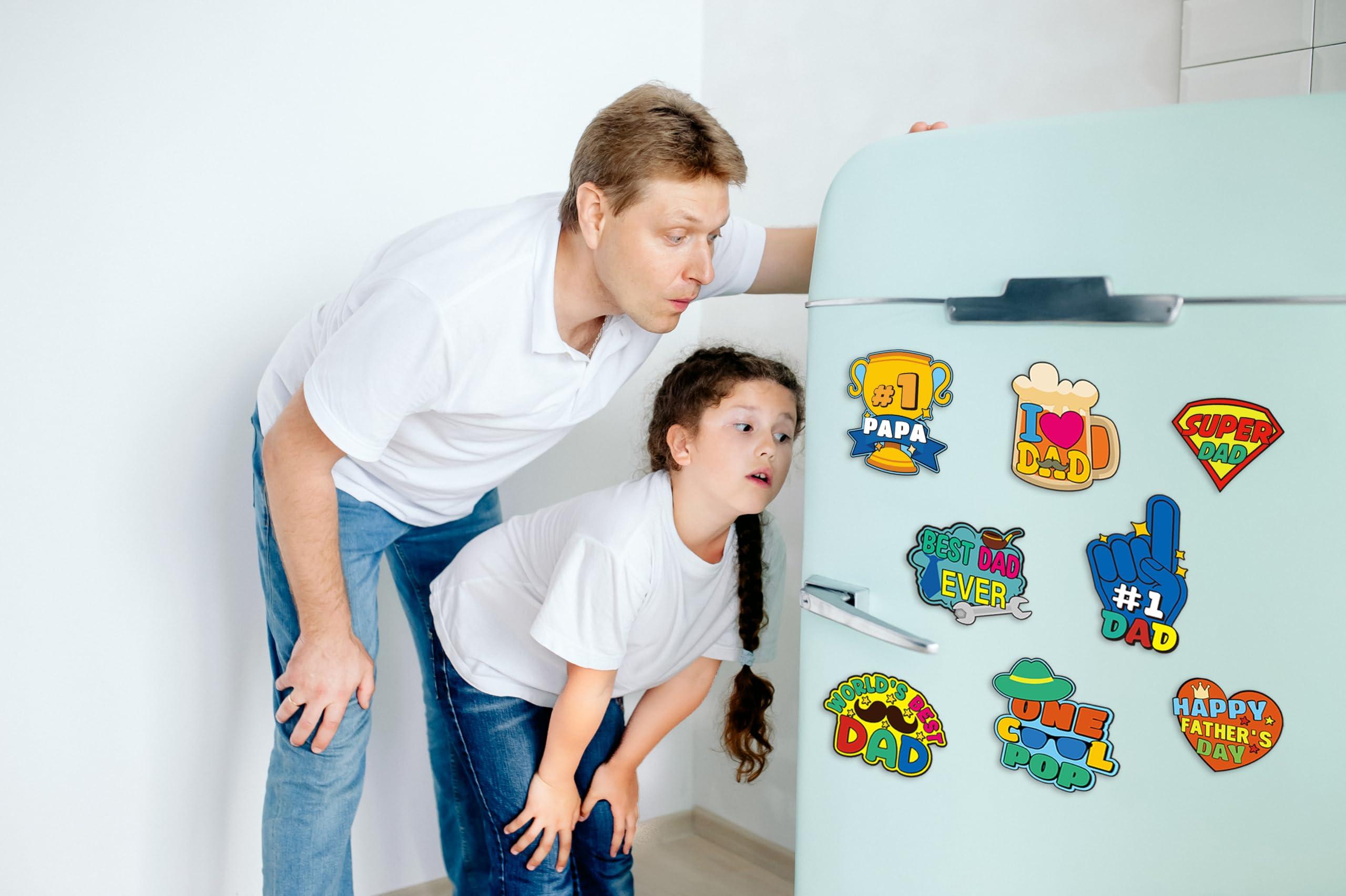 48PCS Fathers Day Crafts for Kids: Make Your Own Father's Gifts Bulk, DIY Coloring Magnets for Father, Magnetic Refrigerator Fridge Cruise Door Decorations - Image 6