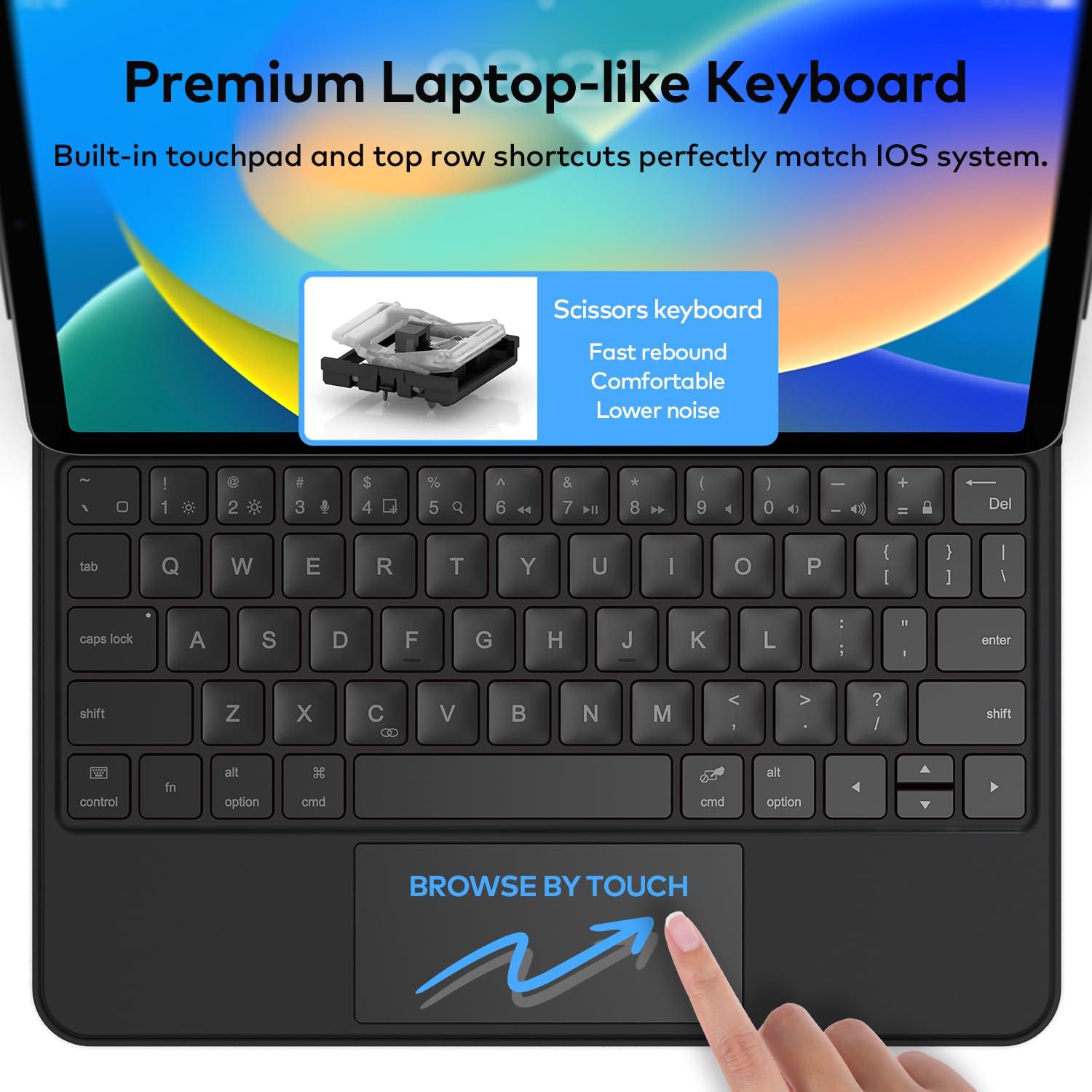 runelk Keyboard Case for iPad 10th Generation 2022 & 11th (A16, 2025) – Magic-Style Keyboard with Multi-Touch Trackpad – Floating Cantilever Stand – Magnetic Case for iPad 10.9 inch 10th / 11th Gen. - Image 7
